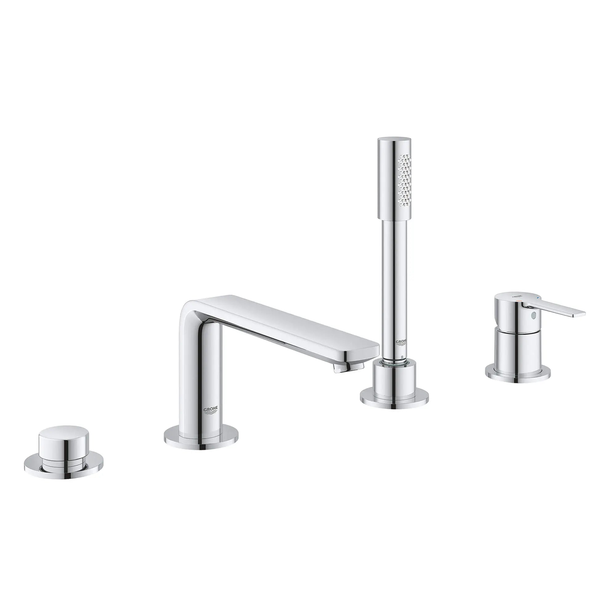 4-Hole Single-Handle Deck Mount Roman Tub Faucet with 1.75 GPM (6.6 L/min) Hand Shower // GROHE STARLIGHT CHROME // 12712_19577001-lineare-four-hole-bathtub-faucet-with-handshower-starlight-chrome_0_CDNwebp.webp