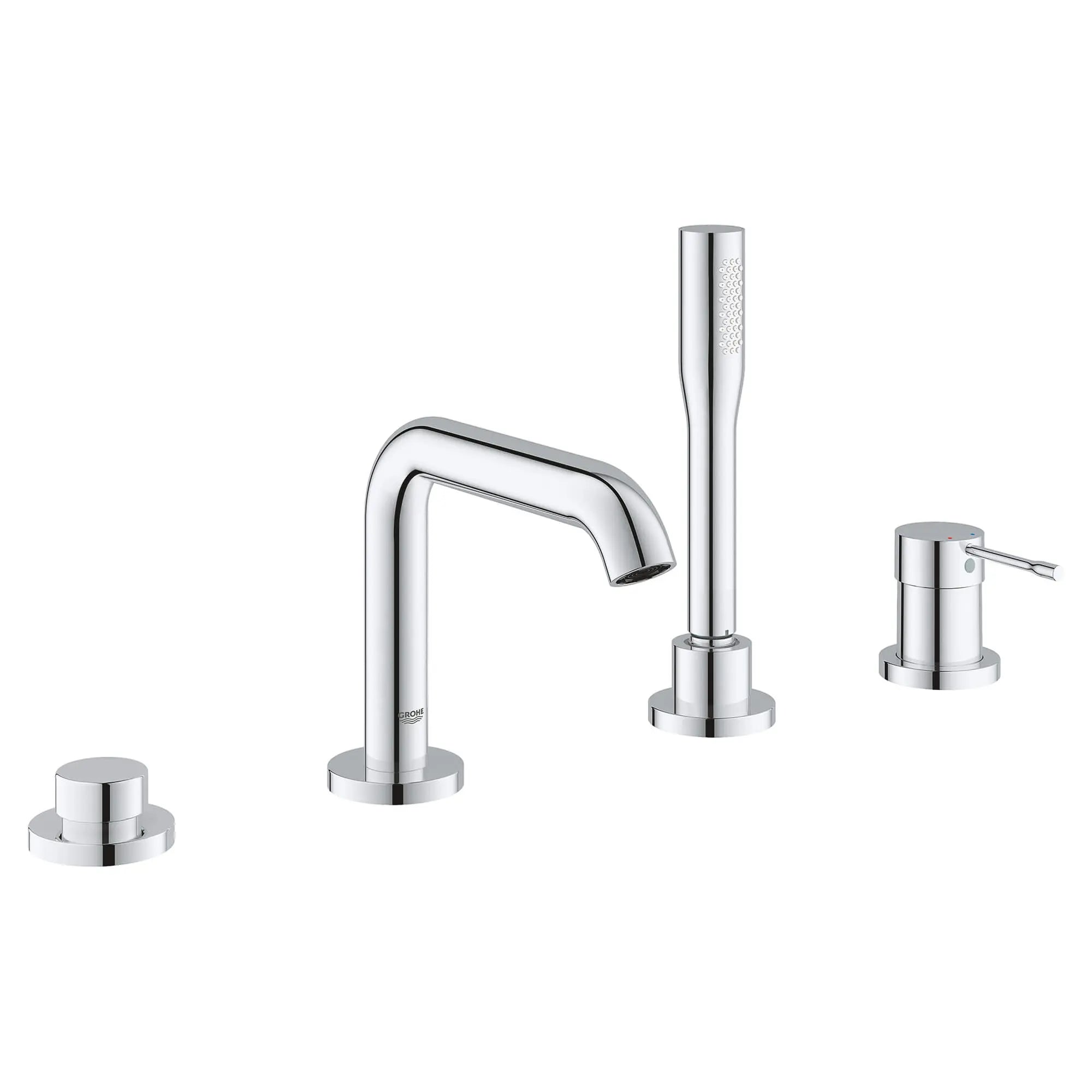 4-Hole Single-Handle Deck Mount Roman Tub Faucet with 1.75 GPM (6.6 L/min) Hand Shower // GROHE STARLIGHT CHROME // 12717_1957800a-essence-four-hole-bathtub-faucet-with-handshower-starlight-chrome_0_CDNwebp.webp