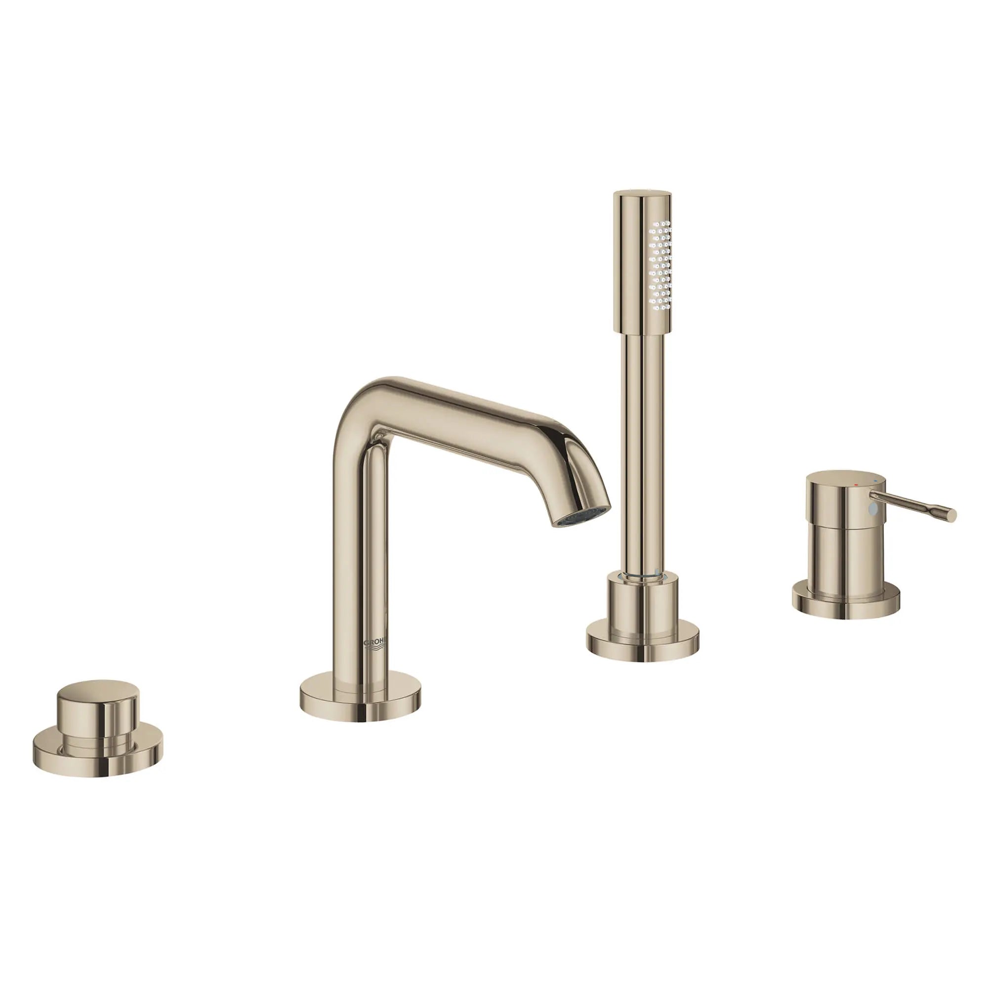 4-Hole Single-Handle Deck Mount Roman Tub Faucet with 1.75 GPM (6.6 L/min) Hand Shower // POLISHED NICKEL INFINITYFINISH // 12719_19578bea-essence-four-hole-bathtub-faucet-with-handshower-polished-nickel_0_CDNwebp.webp