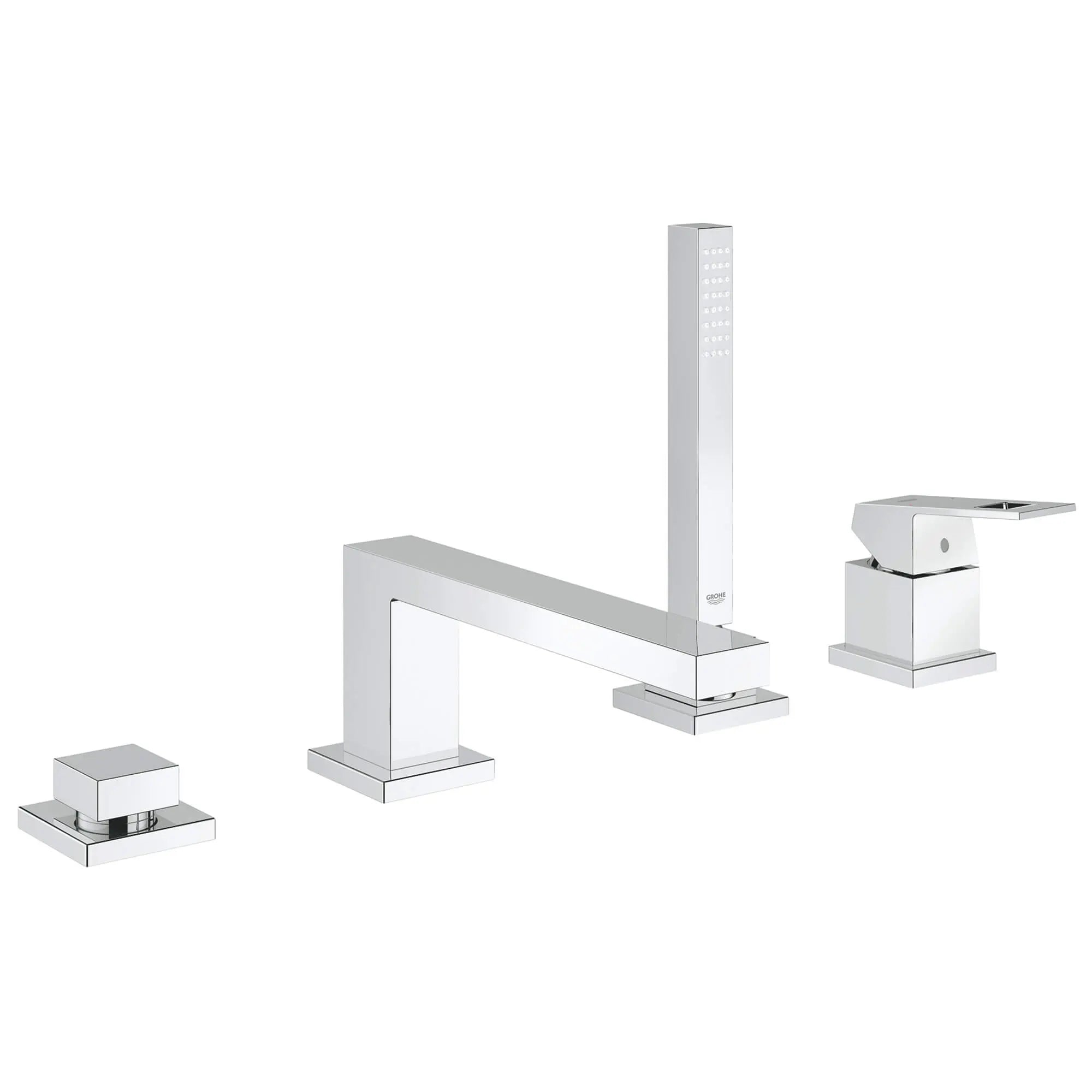 Roman Tub Filler With Personal Hand Shower // GROHE STARLIGHT CHROME // 12950_19897000-eurocube-four-hole-bathtub-faucet-with-handshower-starlight-chrome_0_CDNwebp.webp
