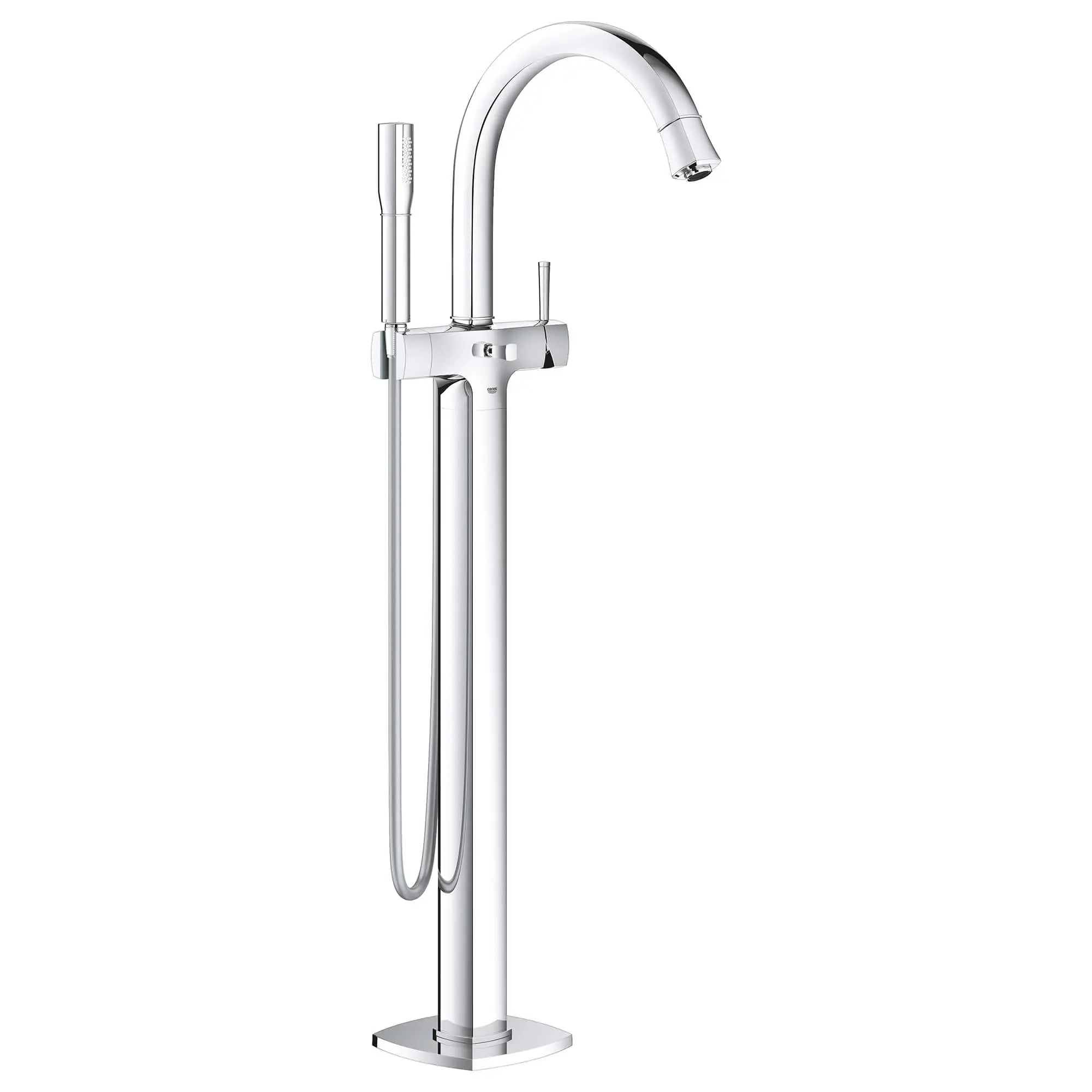 Single-Handle Freestanding Tub Faucet with 2.0 GPM Hand Shower // GROHE STARLIGHT CHROME // 13447_23318000-grandera-floor-standing-tub-filler-starlight-chrome_0_CDNwebp.webp