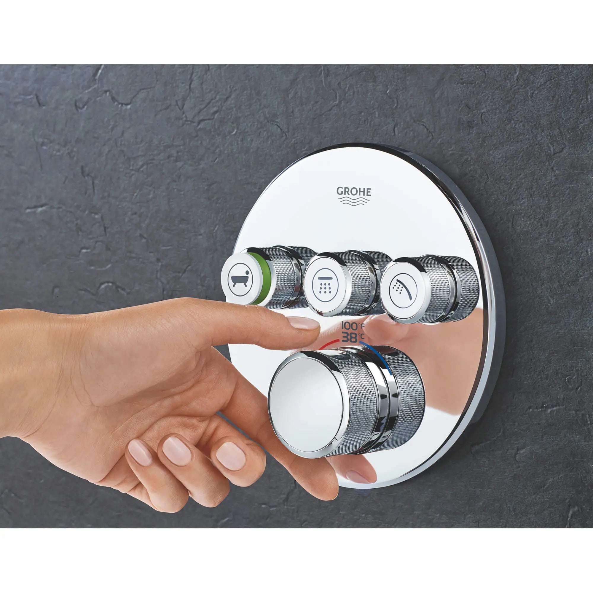 Triple Function Thermostatic Valve Trim // GROHE STARLIGHT CHROME // 1370_29138000-triple-function-thermostatic-trim-with-control-module-enviro-4_0_CDNwebp.webp