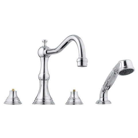 4-Hole 2-Handle Deck Mount Roman Tub Faucet with 2.5 GPM Hand Shower - GROHE StarLight Chrome
