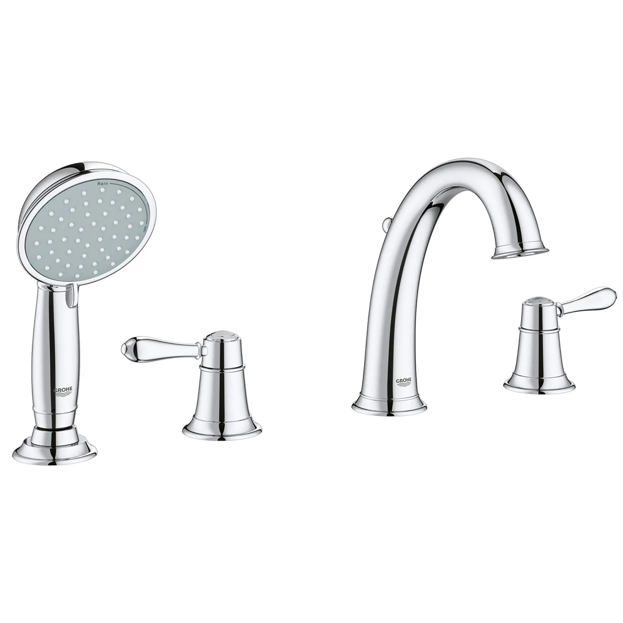 4-Hole 2-Handle Deck Mount Roman Tub Faucet with 2.0 GPM Hand Shower // GROHE STARLIGHT CHROME // 13734_25162000-Fairborn-Four-Hole_Roman_Bathtub_Faucet_with_Handshower_0_CDNwebp.webp