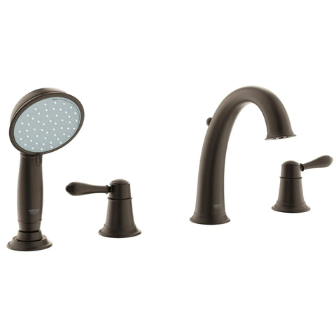 4-Hole 2-Handle Deck Mount Roman Tub Faucet with 2.0 GPM Hand Shower - Oil Rubbed Bronze