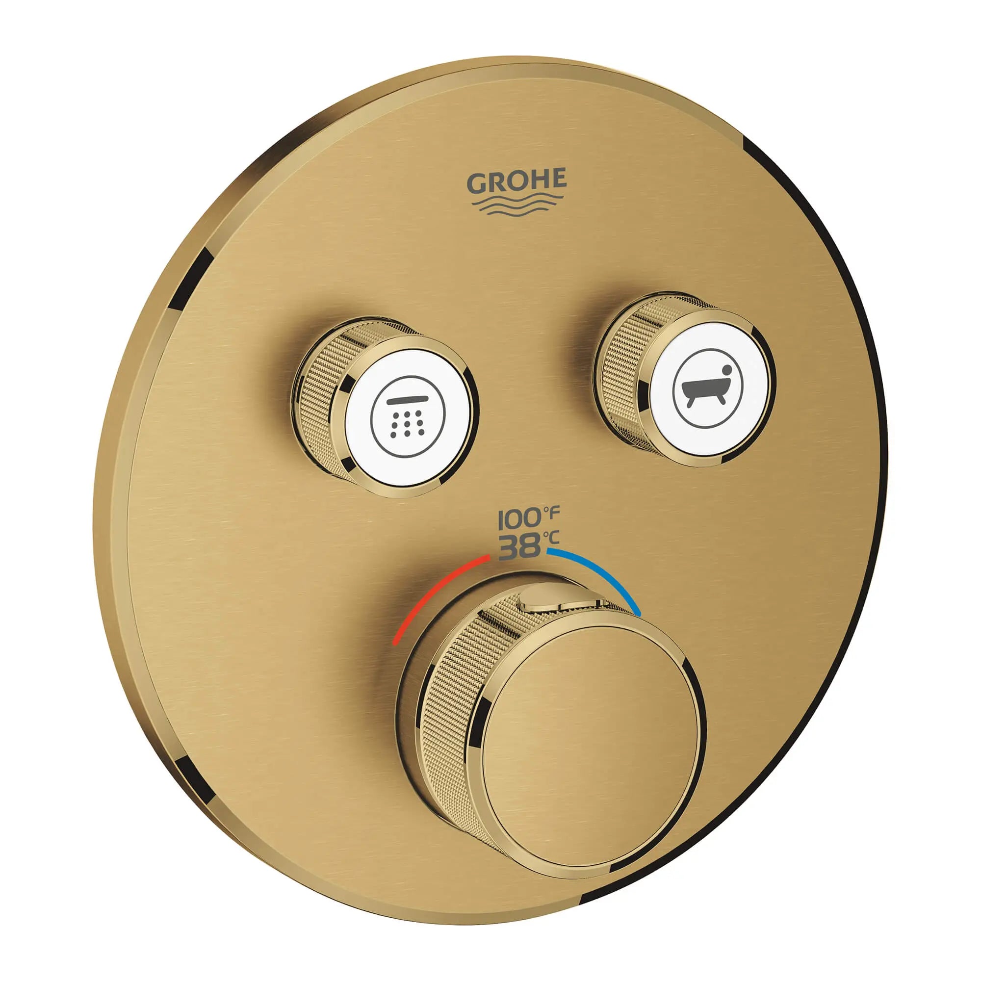 Dual Function Thermostatic Valve Trim // BRUSHED COOL SUNRISE // 14749_29137gn0-grohtherm-smartcontrol-dual-function-thermostatic-trim-with-control-module-brushed-cool-sunrise_0_CDNwebp.webp
