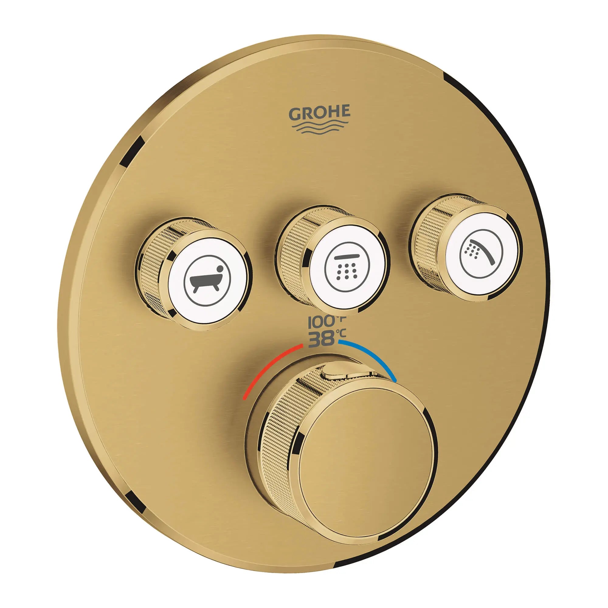 Triple Function Thermostatic Valve Trim // BRUSHED COOL SUNRISE // 14756_29138gn0-grohtherm-smartcontrol-triple-function-thermostatic-trim-with-control-module-brushed-cool-sunrise_0_CDNwebp.webp