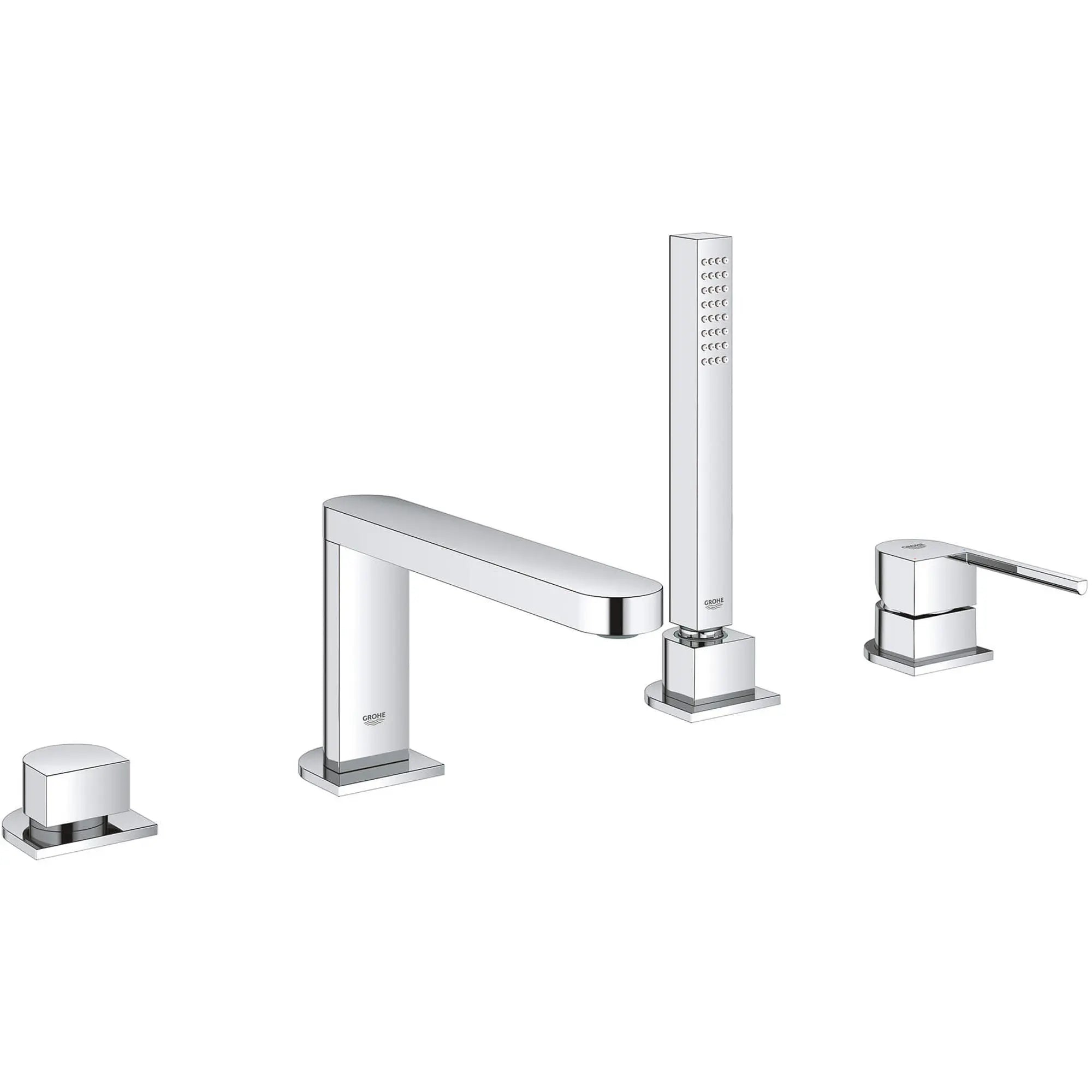 4-Hole Single-Handle Deck Mount Roman Tub Faucet with 1.75 GPM (6.6 L/min) Hand Shower // GROHE STARLIGHT CHROME // 14801_29307003-grohe-plus-four-hole-bathtub-faucet-with-handshower-starlight-chrome_0_CDNwebp.webp