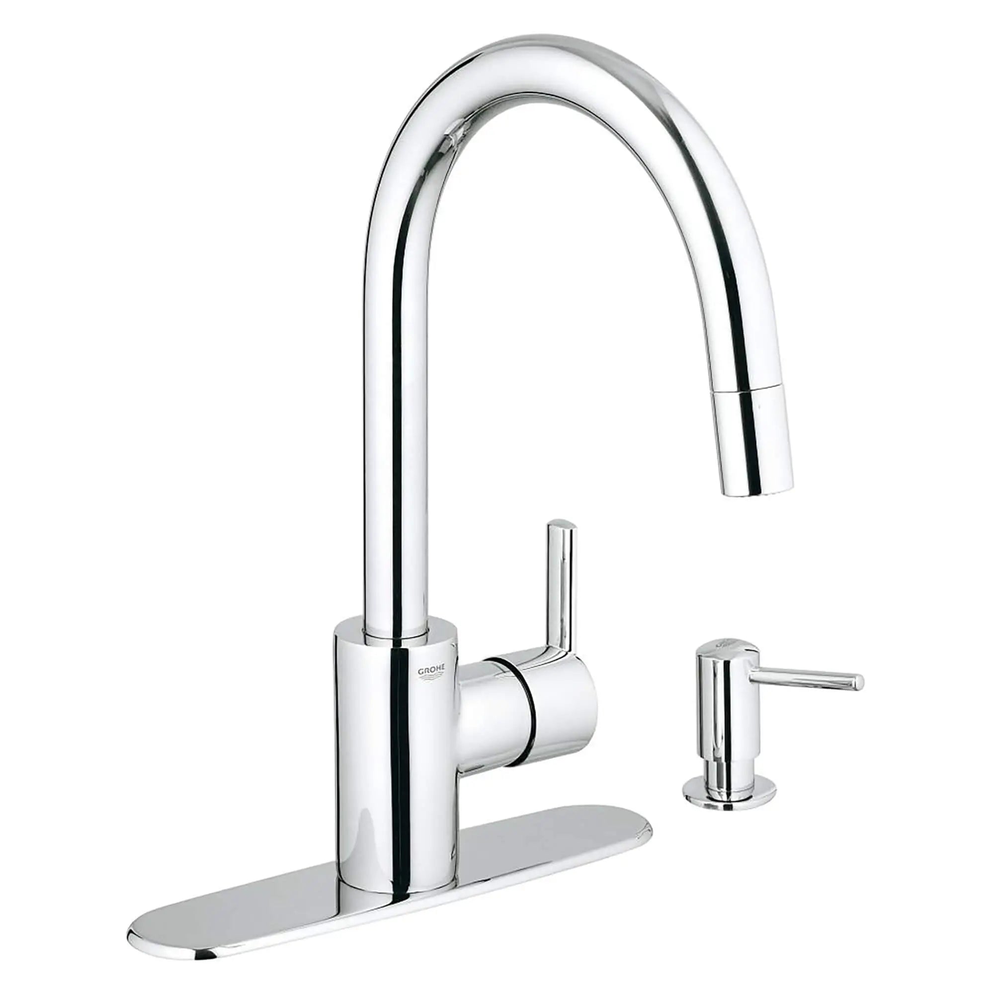 Single-Handle Pull Down Kitchen Faucet Dual Spray 1.75 GPM // GROHE STARLIGHT CHROME // 14851_30126000-Feel-Single-Handle_Kitchen_Faucet_0_CDNwebp.webp