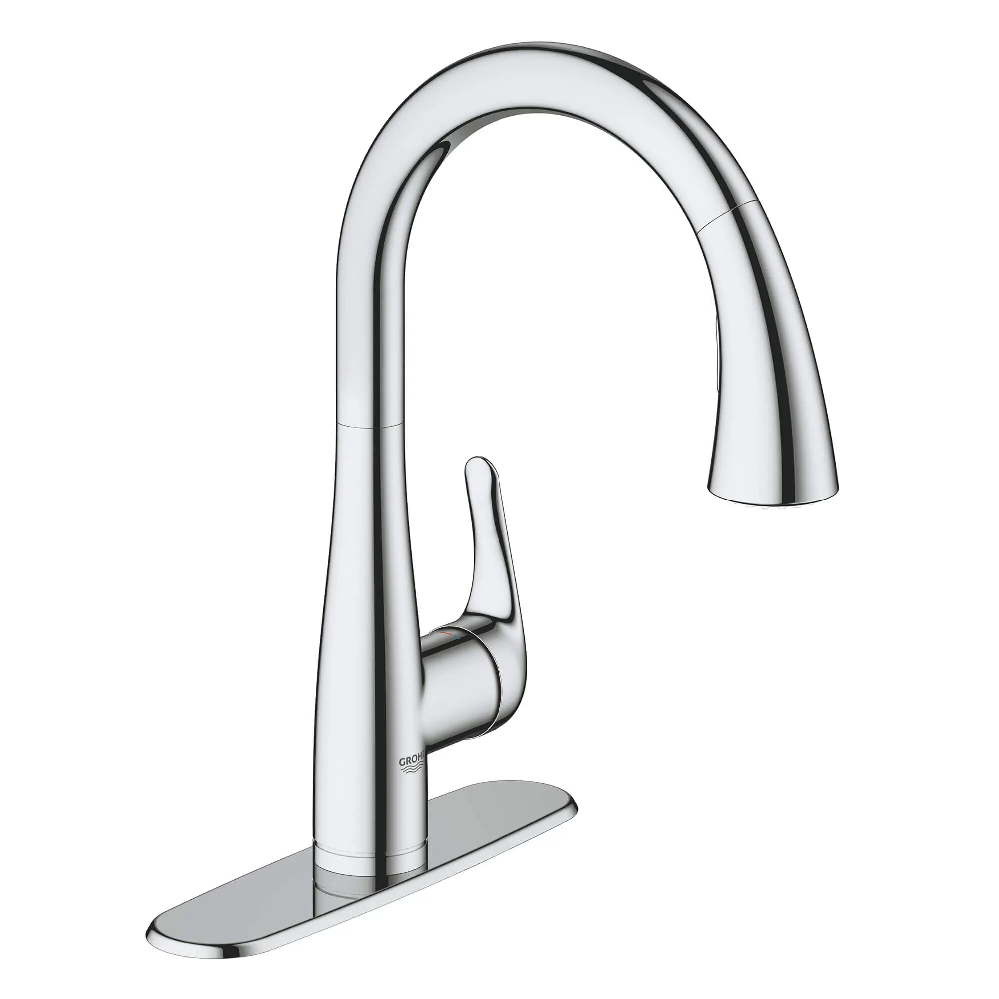 Single-Handle Pull Down Kitchen Faucet Dual Spray 1.75 GPM (6.6 L/min) // GROHE STARLIGHT CHROME // 14877_30211001-elberon-single-handle-kitchen-faucet-starlight-chrome_0_CDNwebp.webp