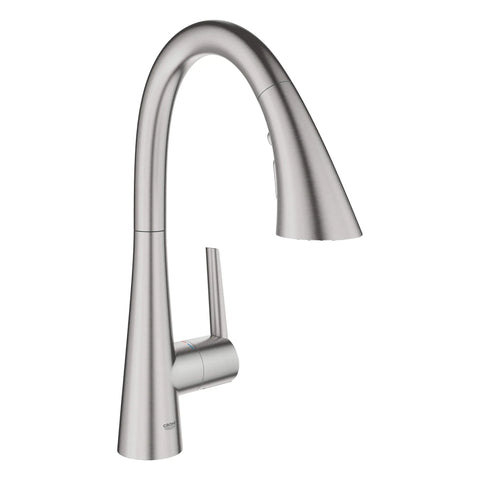 GROHE Zedra Single-Handle Pull Down Triple Spray Bar Faucet 1.75 GPM (6.6 L/min) - SuperSteel InfinityFinish