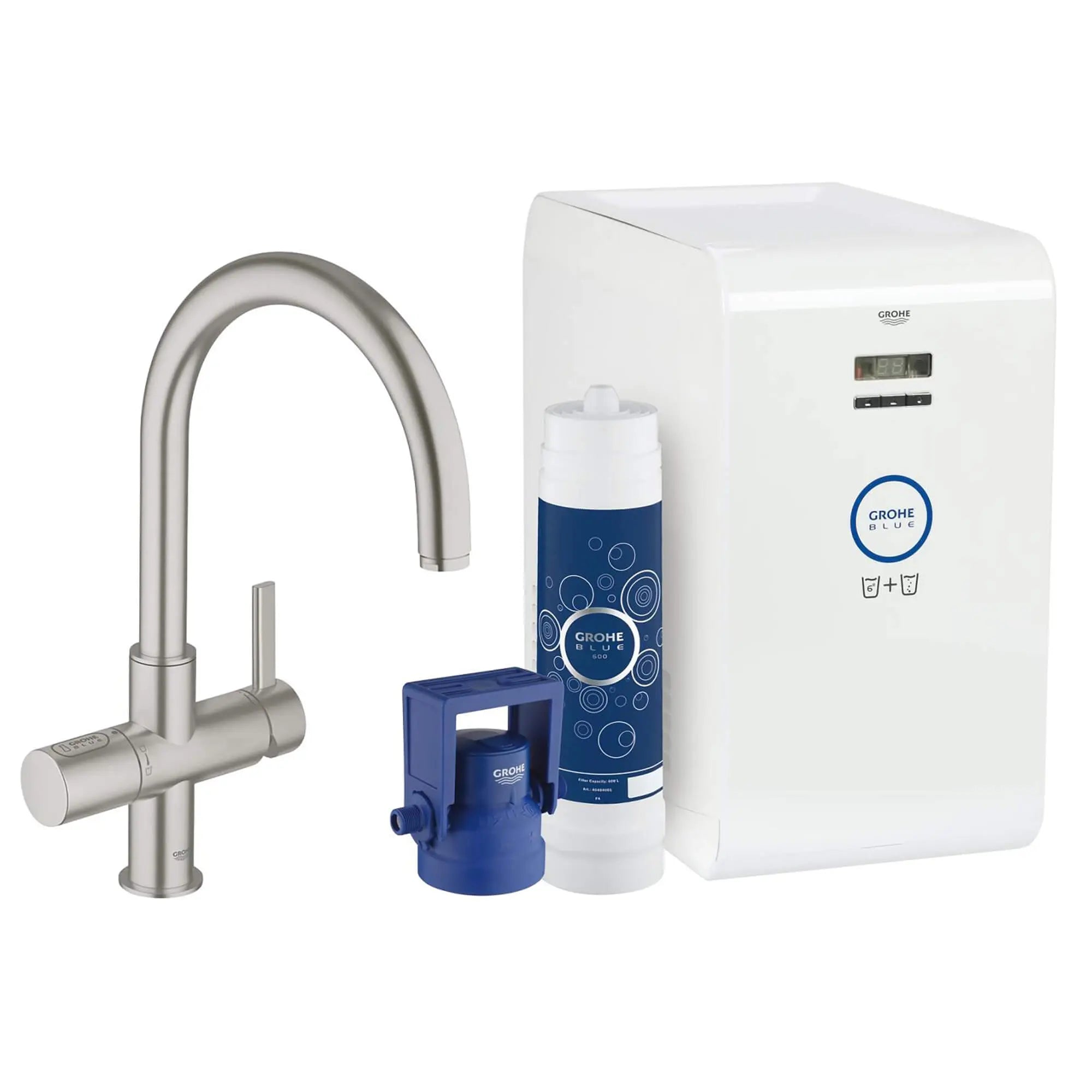Single-Handle Kitchen Faucet 1.75 GPM with Chilled and Sparkling Water System // SUPERSTEEL INFINITYFINISH // 15004_31251DC1-GROHE_Blue_Chilled_Sparkling-Kitchen_Faucet_Starter_Kit_0_CDNwebp.webp