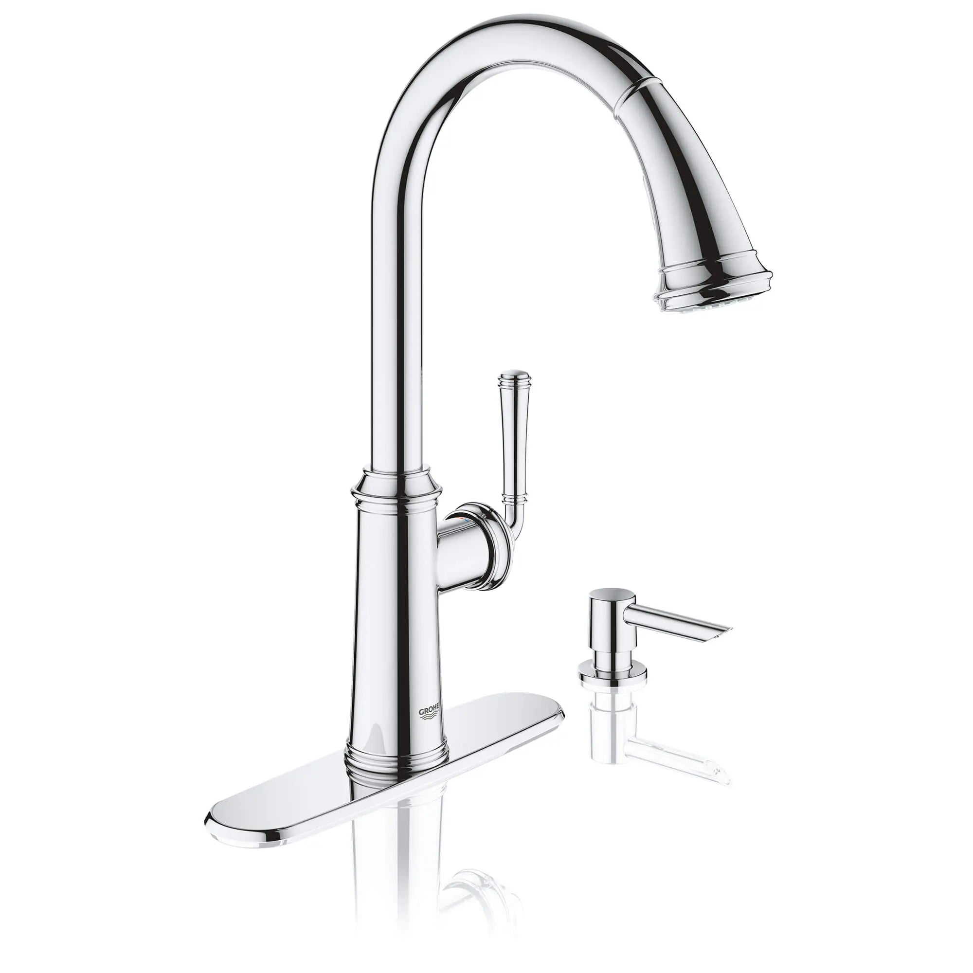 Single-Handle Pull Down Kitchen Faucet Dual Spray 1.75 GPM // GROHE STARLIGHT CHROME // 1504_30318000-single-handle-kitchen-faucet-enviro-2_0_CDNwebp.webp