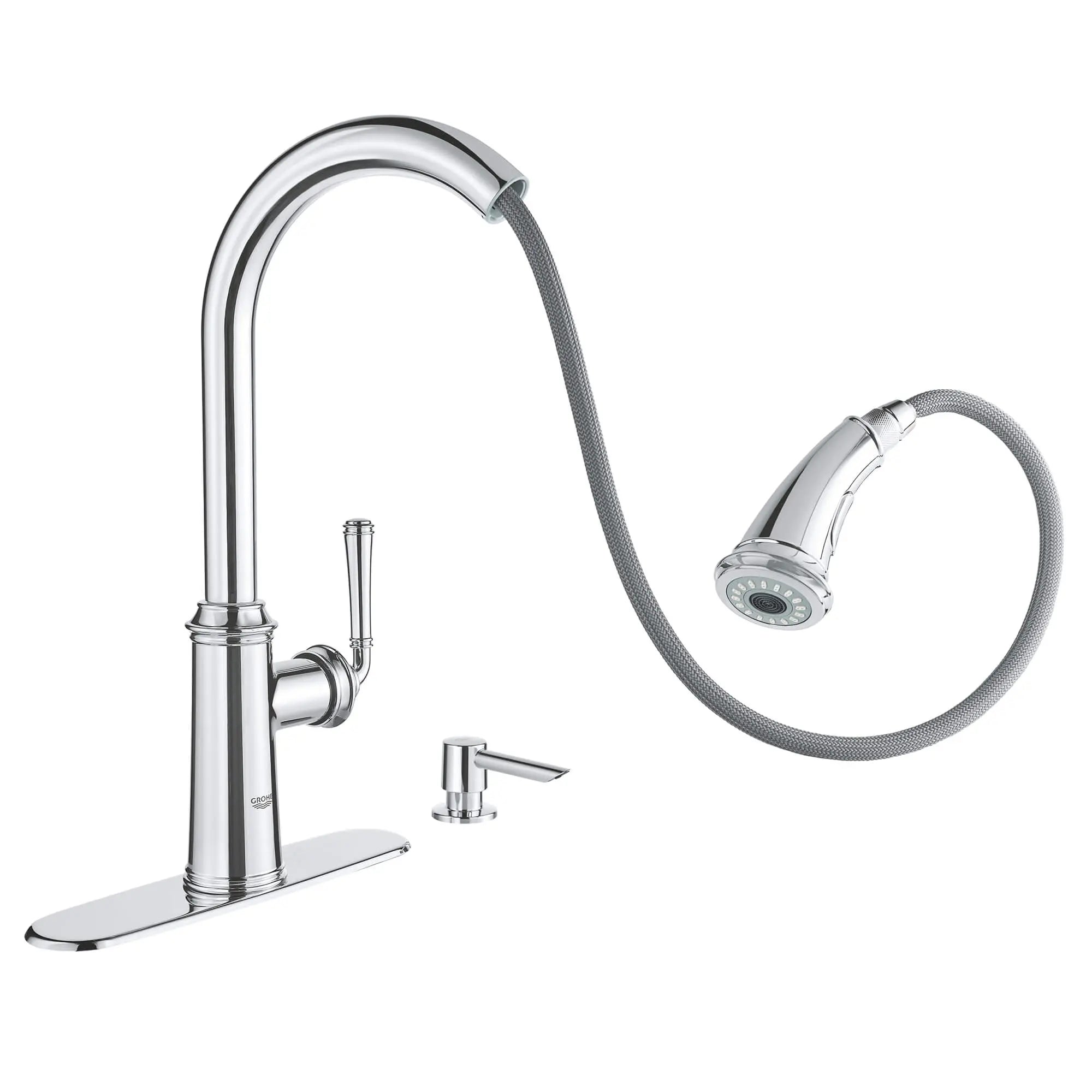 Single-Handle Pull Down Kitchen Faucet Dual Spray 1.75 GPM // GROHE STARLIGHT CHROME // 1505_30318000-single-handle-kitchen-faucet-enviro-3_0_CDNwebp.webp