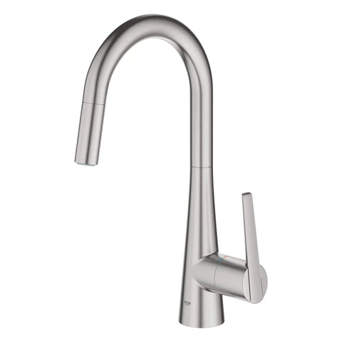 GROHE Zedra Single-Handle Pull Down Kitchen Faucet Dual Spray 1.75 GPM (6.6 L/min) - SuperSteel InfinityFinish