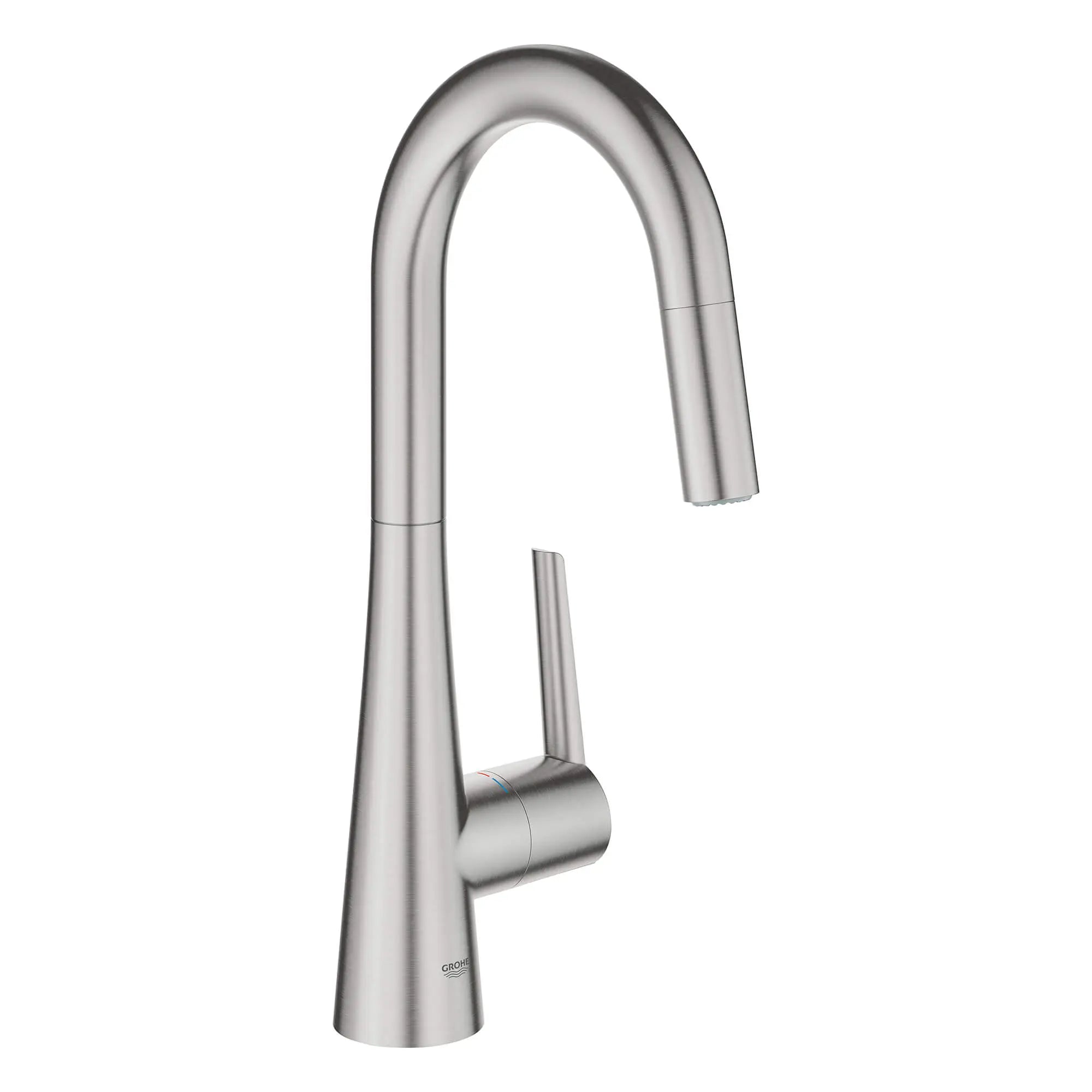 GROHE Zedra Single-Handle Pull Down Dual Spray Prep Faucet 1.75 GPM (6.6 L/min) // SUPERSTEEL INFINITYFINISH // 15143_32283dc3-ladylux-single-handle-kitchen-faucet-supersteel-infinityfinish_0_CDNwebp.webp