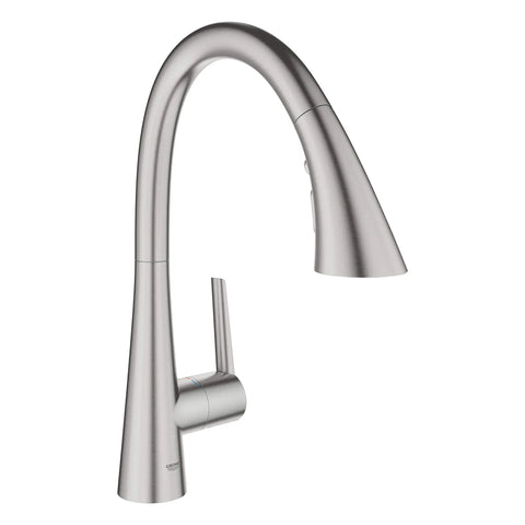 GROHE Zedra Single-Handle Pull Down Kitchen Faucet Triple Spray 1.75 GPM (6.6 L/min) - SuperSteel InfinityFinish