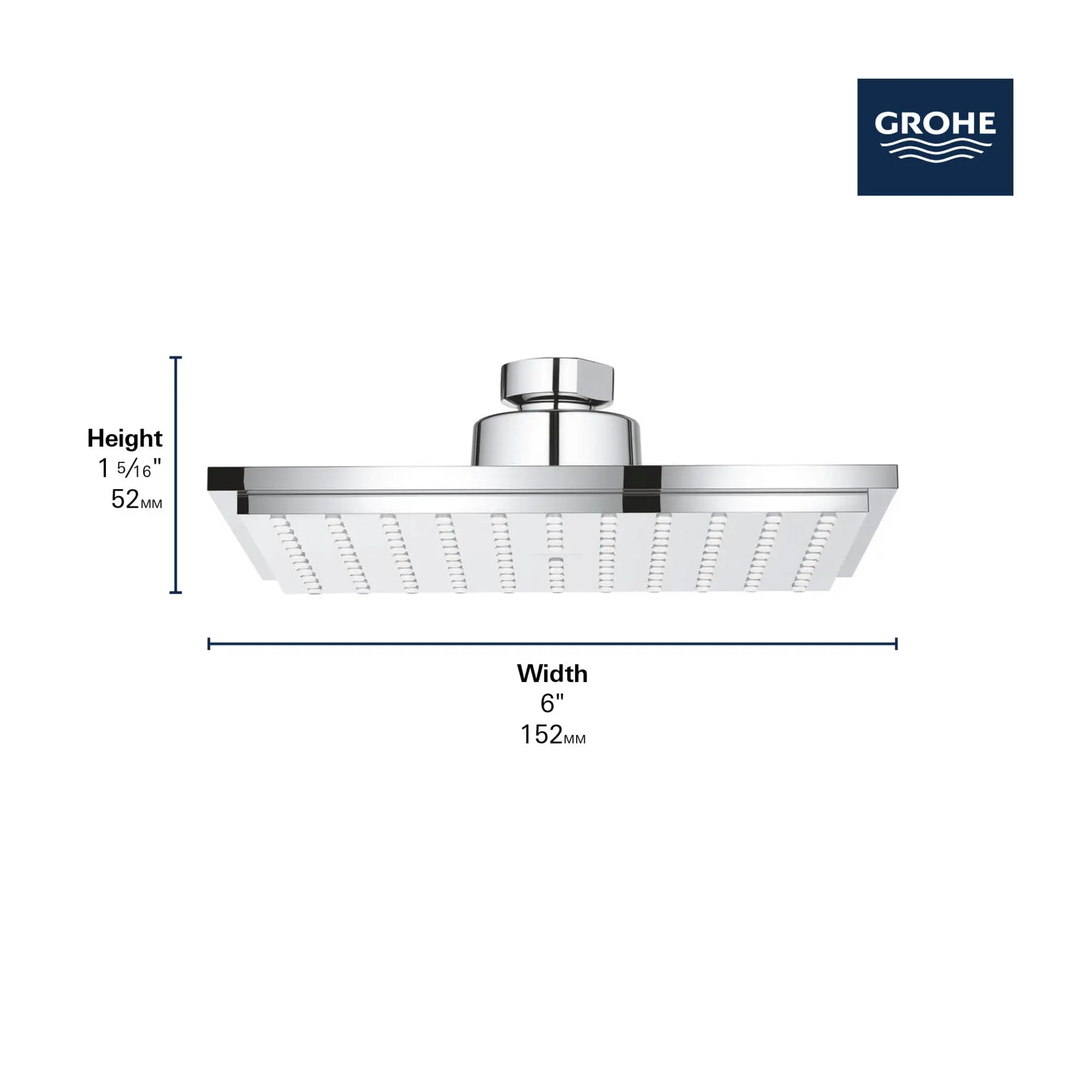 150 Shower Head, 6" - 1 Spray, 1.75 GPM (6.6 L/min) // GROHE STARLIGHT CHROME // 154584_GROHE_EUPHORIA_Cube_150_Shower_Head_226468_0_Info_2_0_CDNwebp.webp