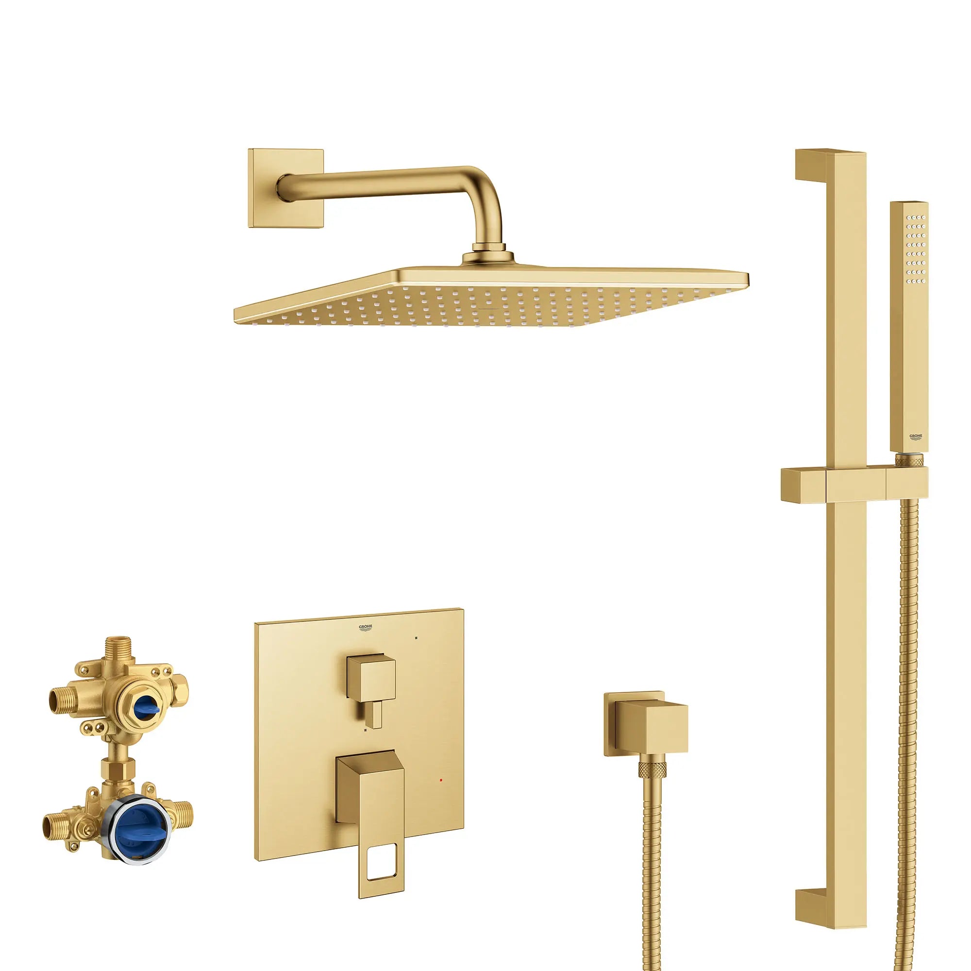 Eurocube 2-Handle Pressure Balance Rainshower Bundle // BRUSHED COOL SUNRISE // 155413_29432GN0_0_CDNwebp.webp