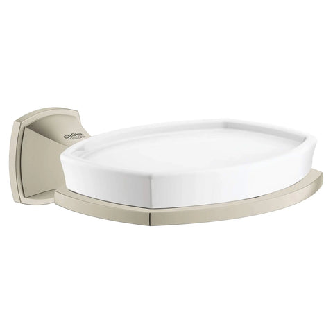 Ceramic Soap Dish with Holder - Brushed Nickel InfinityFinish