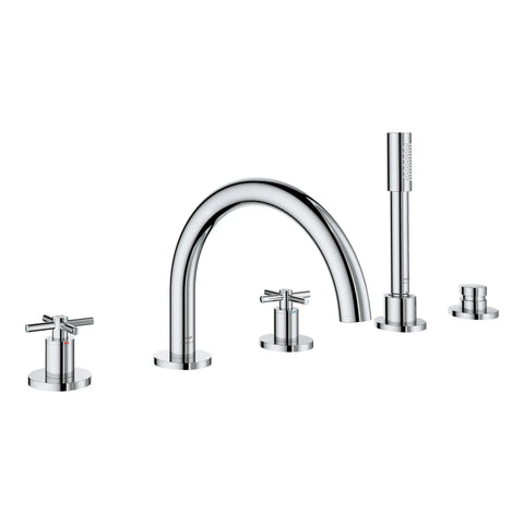 Atrio 5-Hole 2-Handle Deck Mount Roman Tub Faucet without Handles with 1.75 GPM Hand Shower - GROHE StarLight Chrome