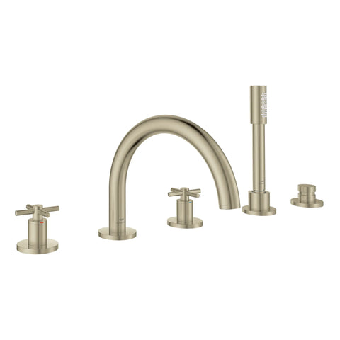 Atrio 5-Hole 2-Handle Deck Mount Roman Tub Faucet without Handles with 1.75 GPM Hand Shower - Brushed Nickel InfinityFinish