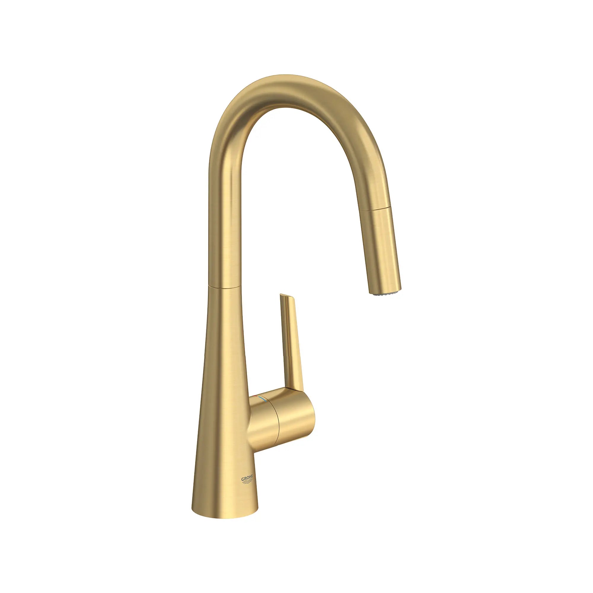 GROHE Zedra Single-Handle Pull Down Kitchen Faucet Dual Spray 1.75 GPM (6.6 L/min) // BRUSHED COOL SUNRISE // 161561_Zedra_SiloRight_32226GN3_0001_Feb2023_0_CDNwebp.webp