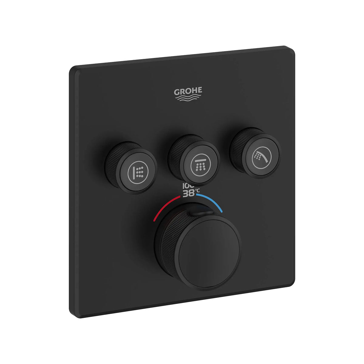 Triple Function Thermostatic Valve Trim // MATTE BLACK // 161573_Grohtherm_SiloRight_291422430_0001_Feb2023_0_CDNwebp_9d7ecd8d-b938-4fe9-b648-5d4cefdb7637.webp