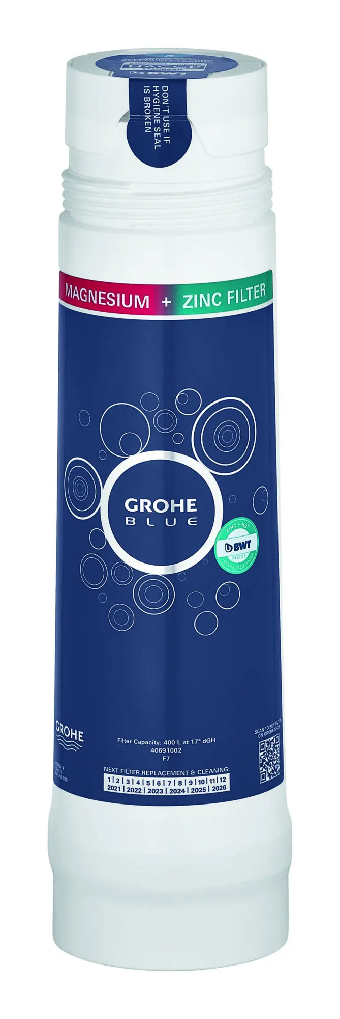 GROHE Blue Magnesium+Zink Filter – Ersatzfilter Für GROHE Blue/Red Systeme, 400L Kapazität, Reduziert Kalk & Schwermetalle
