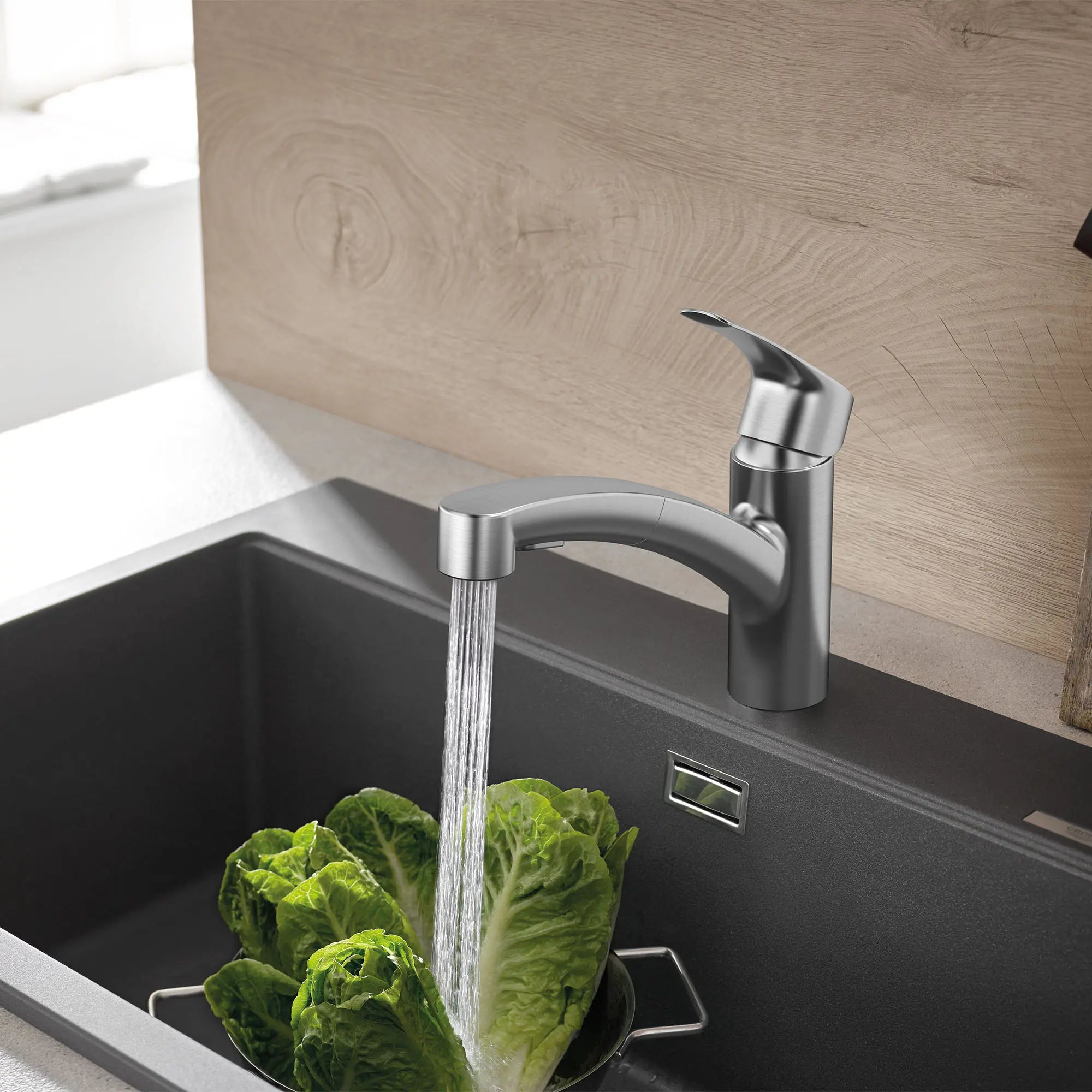 Eurosmart Single-Handle Dual Spray Pull-Out Kitchen Faucet 1.75 gpm (6.6 L/min) // SUPERSTEEL INFINITYFINISH // 161679_Eurosmart_Environment_30306DC1_0001_Apr2023_0_CDNwebp.webp
