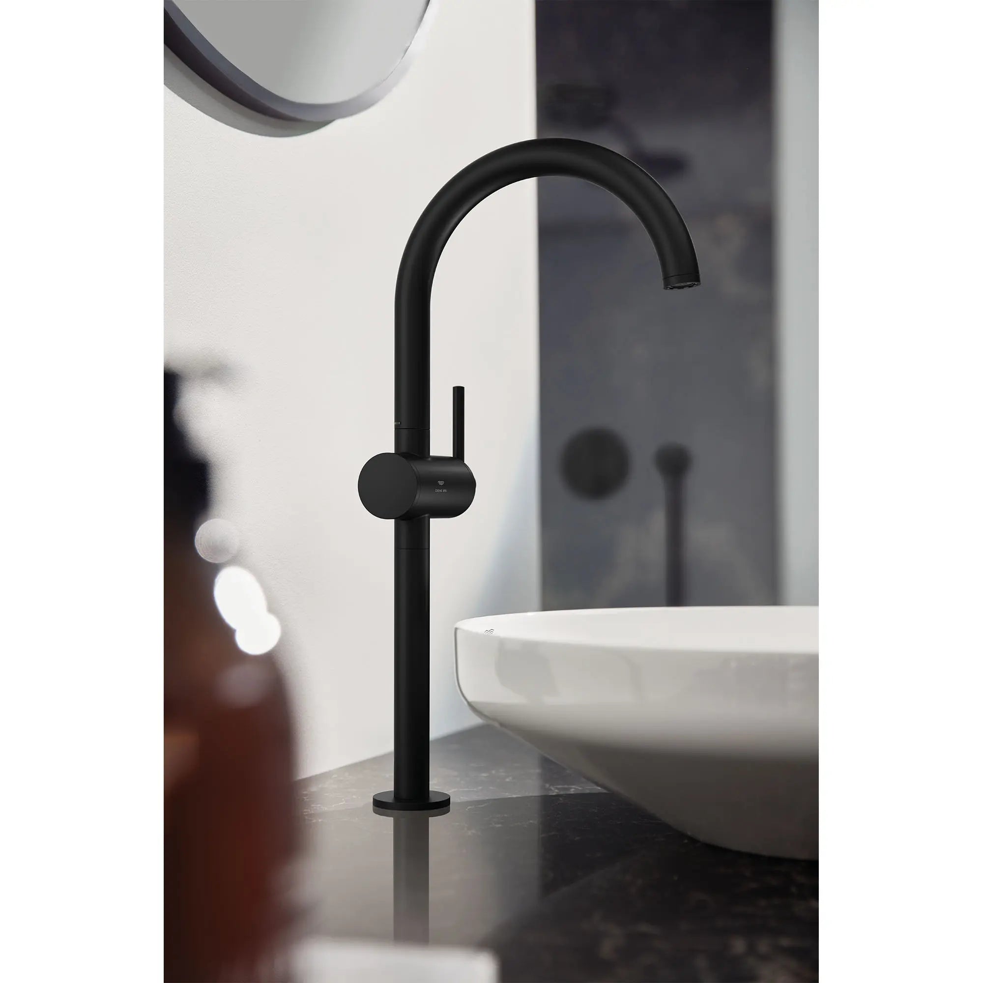 Atrio Single Hole Single-Handle L-Size Bathroom Faucet, 1.2 GPM (4.5 L/min) // MATTE BLACK // 161976_Atrio_EnvironmentCloseUp_243502430_0001_Jun2023_0_CDNwebp_d4a98278-9069-40d1-9d63-af75ec1f3099.webp