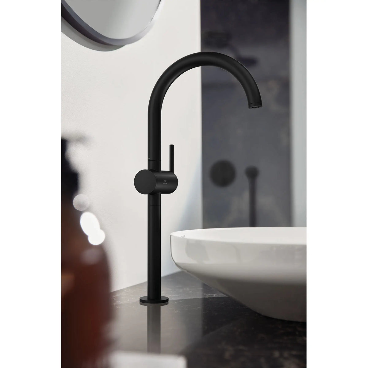 Atrio Single Hole Single-Handle L-Size Bathroom Faucet, 1.2 GPM (4.5 L/min) // MATTE BLACK // 161976_Atrio_EnvironmentCloseUp_243502430_0001_Jun2023_0_CDNwebp_e29d6826-6757-421b-b029-233fc498d33a.webp