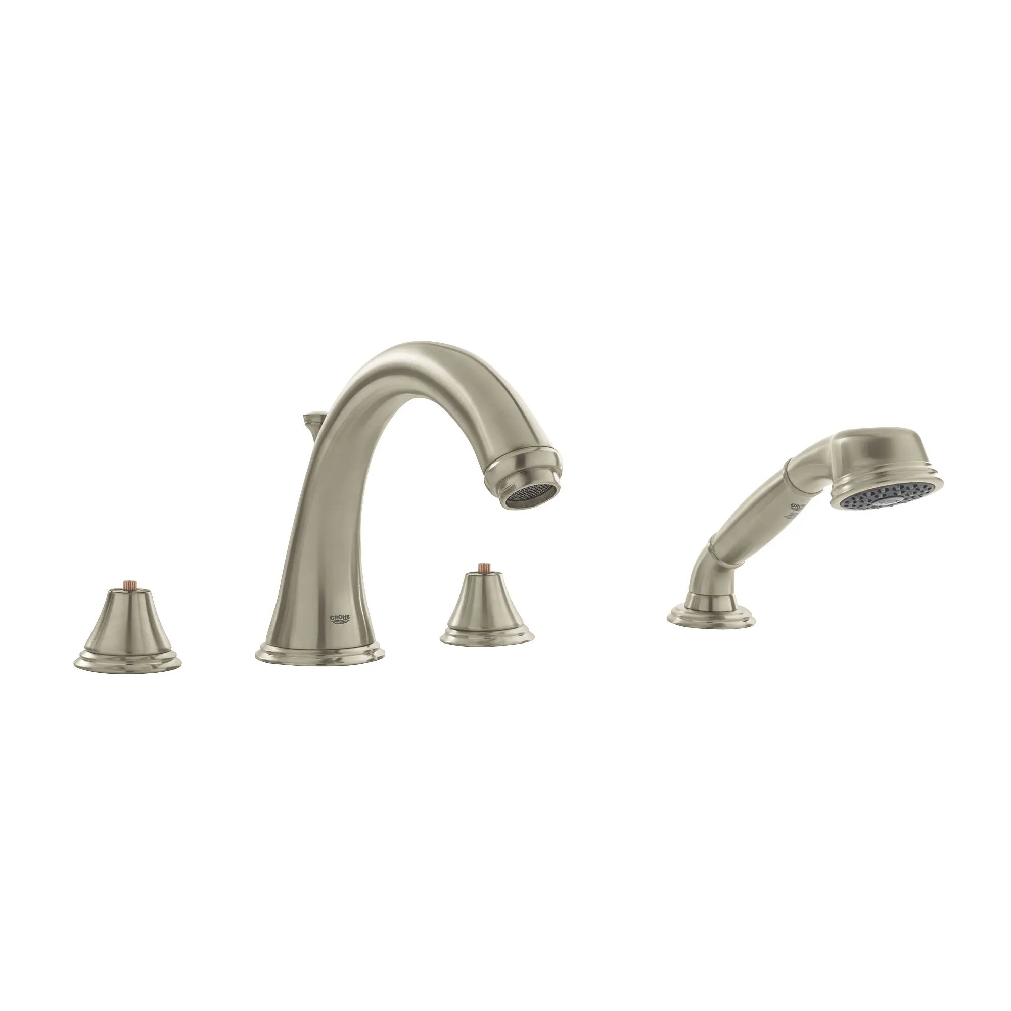 4-Hole 2-Handle Deck Mount Roman Tub Faucet with 1.75 GPM Hand Shower // BRUSHED NICKEL INFINITYFINISH // 163193_25506EN1-Geneva-2HDL-BATH-4-H-US-Brushed-Nickel-Silo_0_CDNwebp.webp