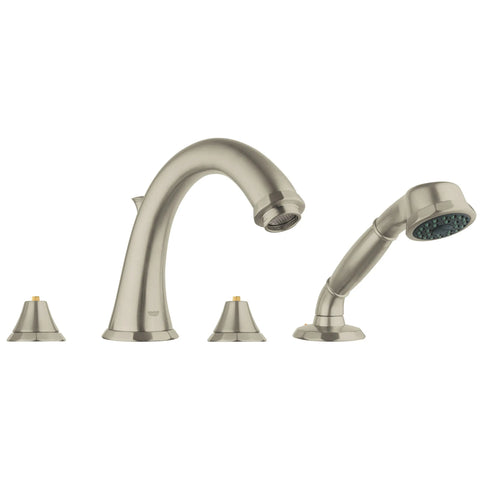 4-Hole 2-Handle Deck Mount Roman Tub Faucet with 2.5 GPM Hand Shower - Brushed Nickel InfinityFinish