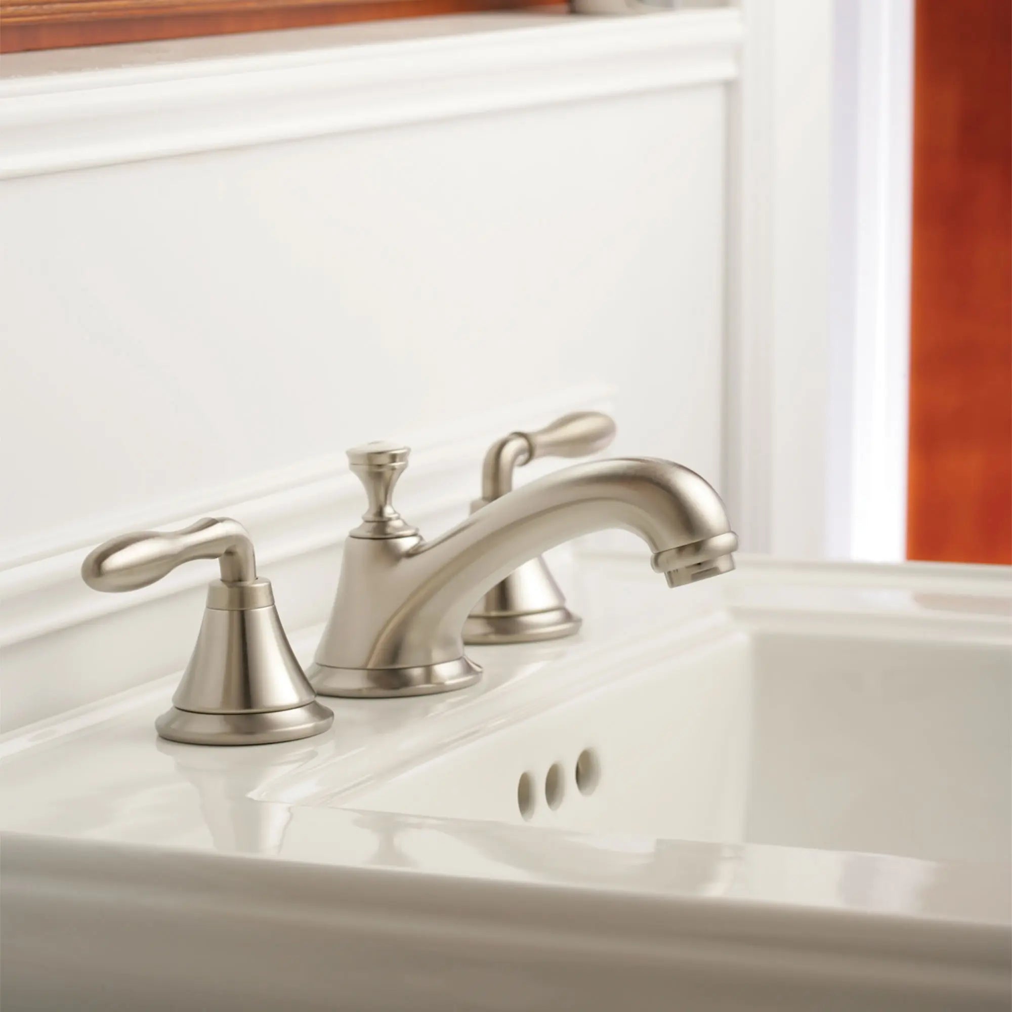 Lavatory Wideset, 1.2 gpm // BRUSHED NICKEL INFINITYFINISH // 163288_20800EN0-Seabury-8-in-Widespread-2-Handle-Low-Arc-Bathroom-Faucet-15-GPM-in-Brushed-Nickel-lifestyle_0_CDNwebp.webp