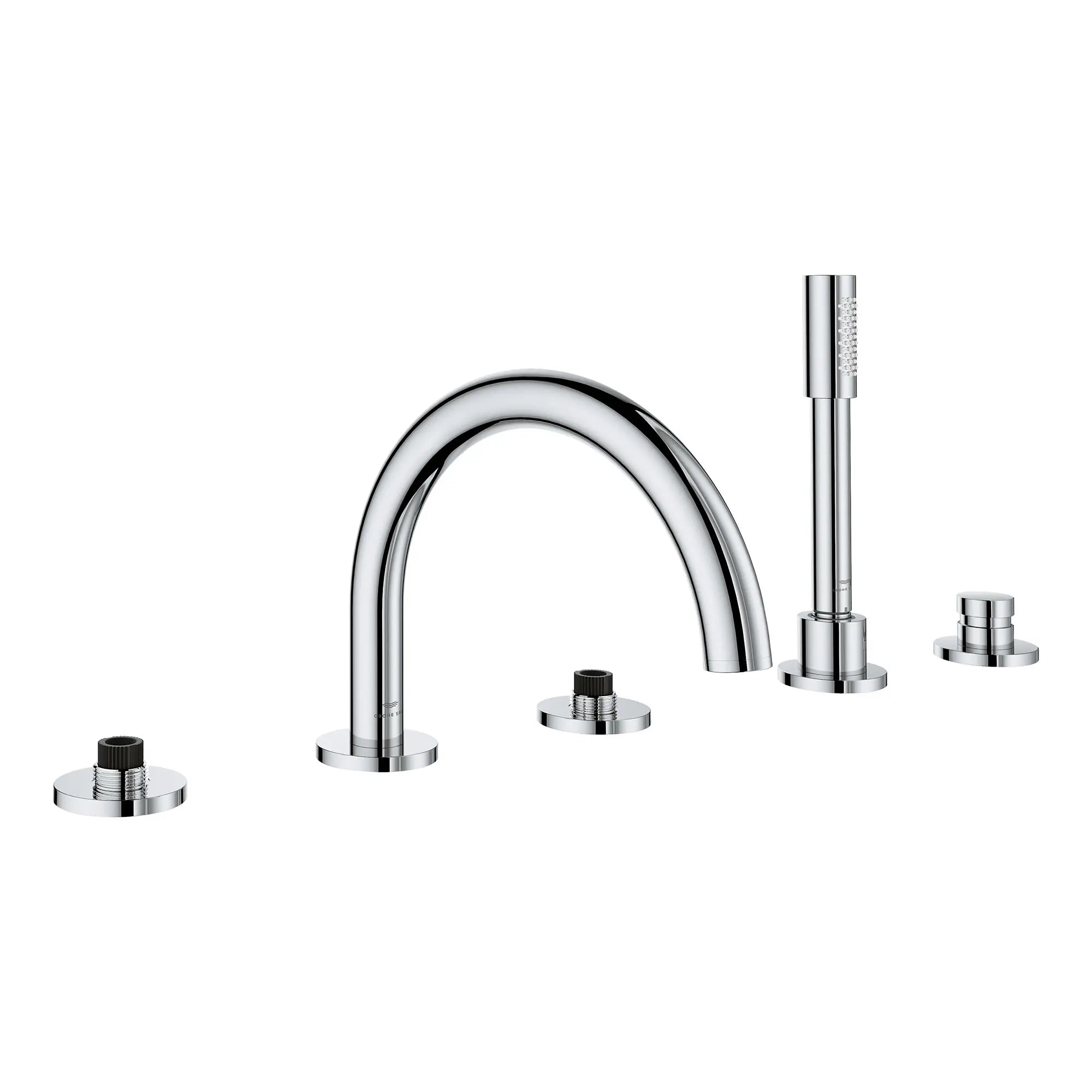 Atrio 5-Hole 2-Handle Deck Mount Roman Tub Faucet without Handles with 1.75 GPM Hand Shower // GROHE STARLIGHT CHROME // 163441_Atrio_SiloRight_25274000_003_Feb2023_0_CDNwebp.webp