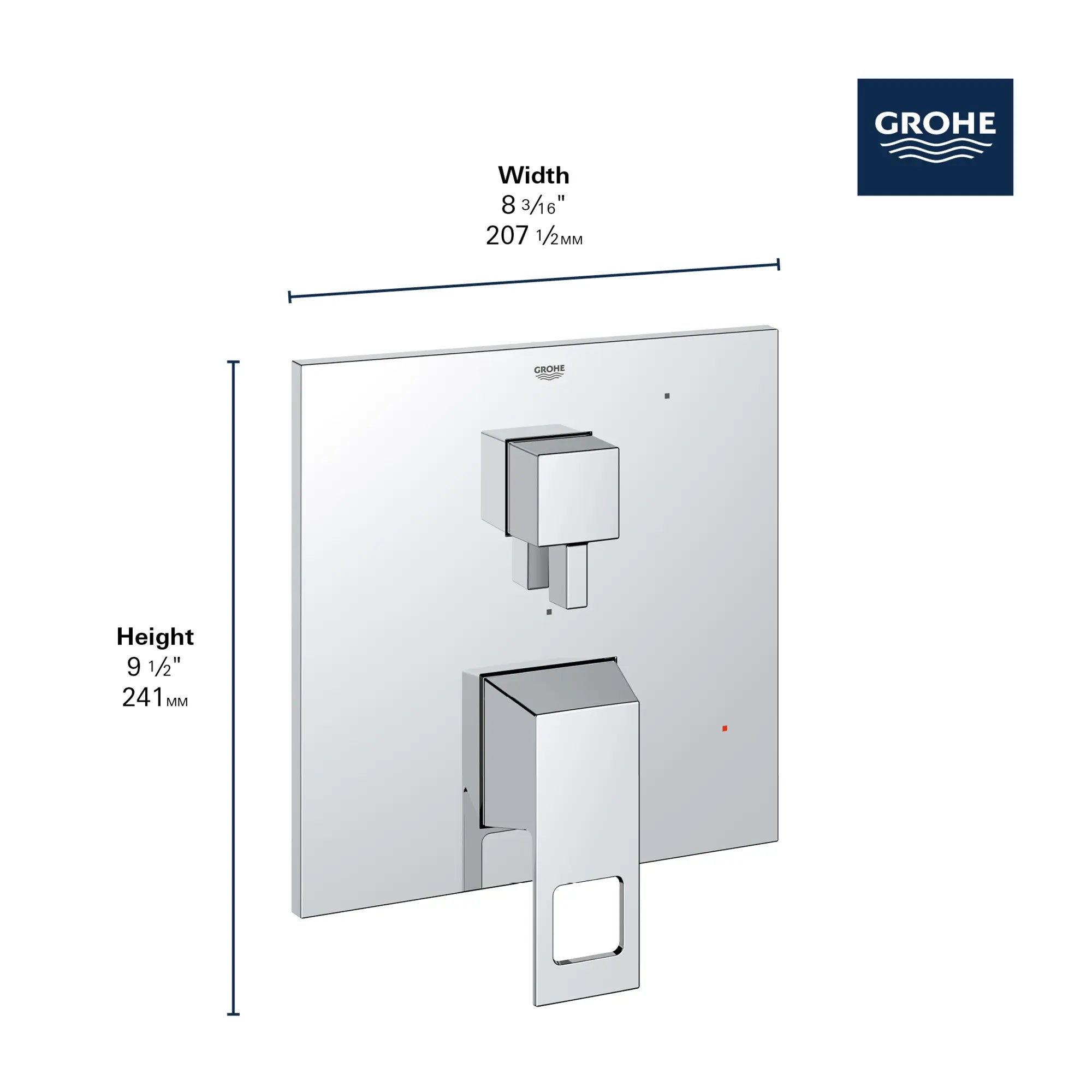 EUROCUBE PRESSURE BALANCE VALVE TRIM WITH 2-WAY DIVERTER WITH CARTRIDGE // GROHE STARLIGHT CHROME // 163459_GROHE_GrohSafe_3.0_2WayTrim_Valve_Eurocube_29422000_Info_3_0_CDNwebp.webp