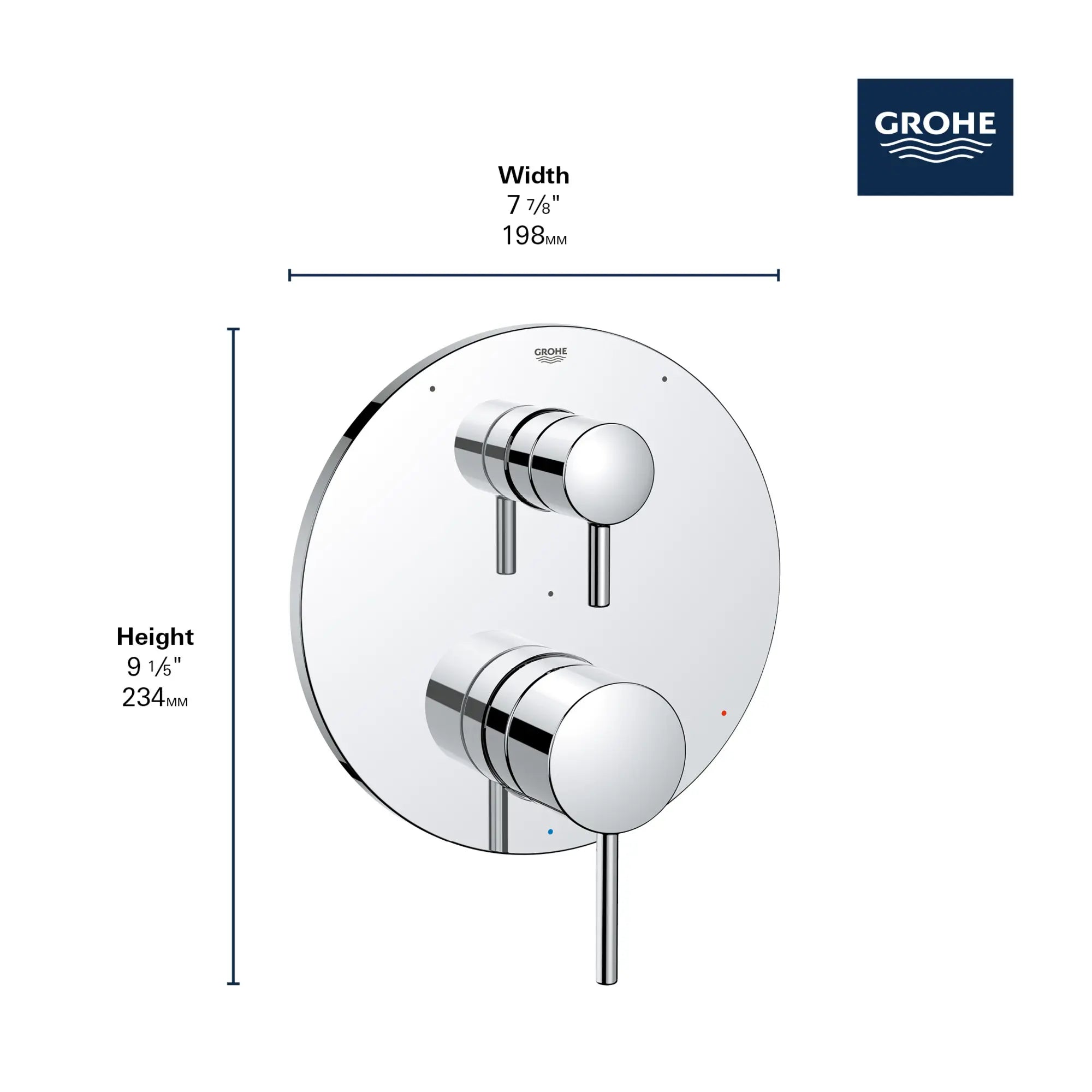 TIMELESS PRESSURE BALANCE VALVE TRIM WITH 3-WAY DIVERTER WITH CARTRIDGE // GROHE STARLIGHT CHROME // 163464_GROHE_GrohSafe_3.0_3WayTrim_Valve_Timeless_29427000_Info_3_0_CDNwebp.webp