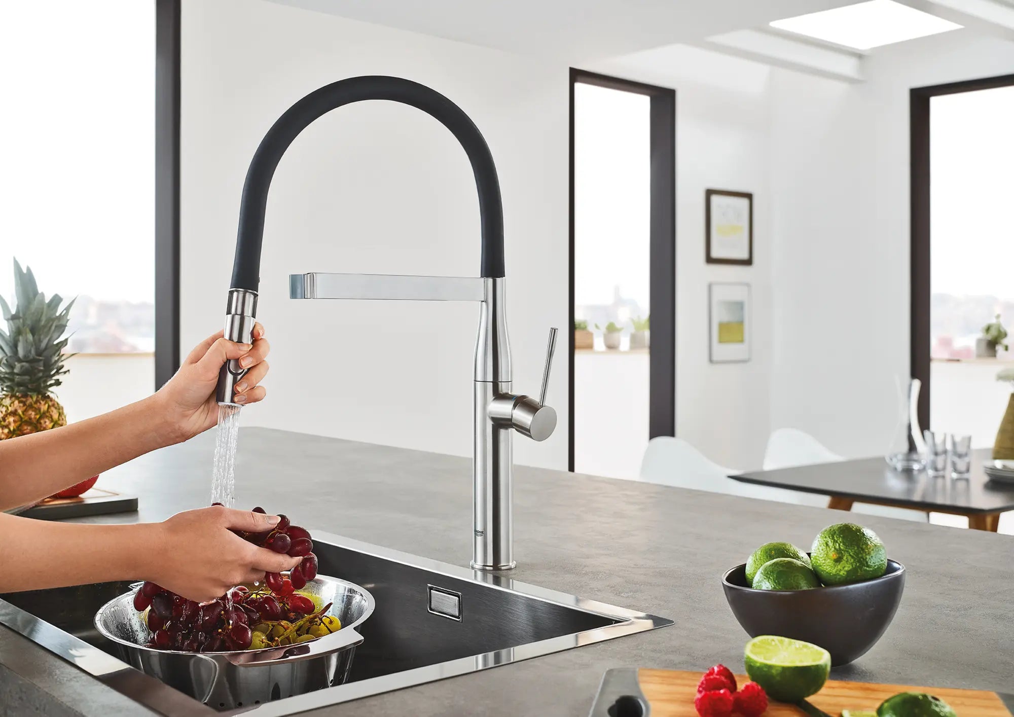 Essence Single-Handle Semi-Pro Dual Spray Kitchen Faucet 1.75 GPM (6.6 L/min) // GROHE STARLIGHT CHROME // 163531_EssenceNew_30295000_22_0_CDNwebp.webp