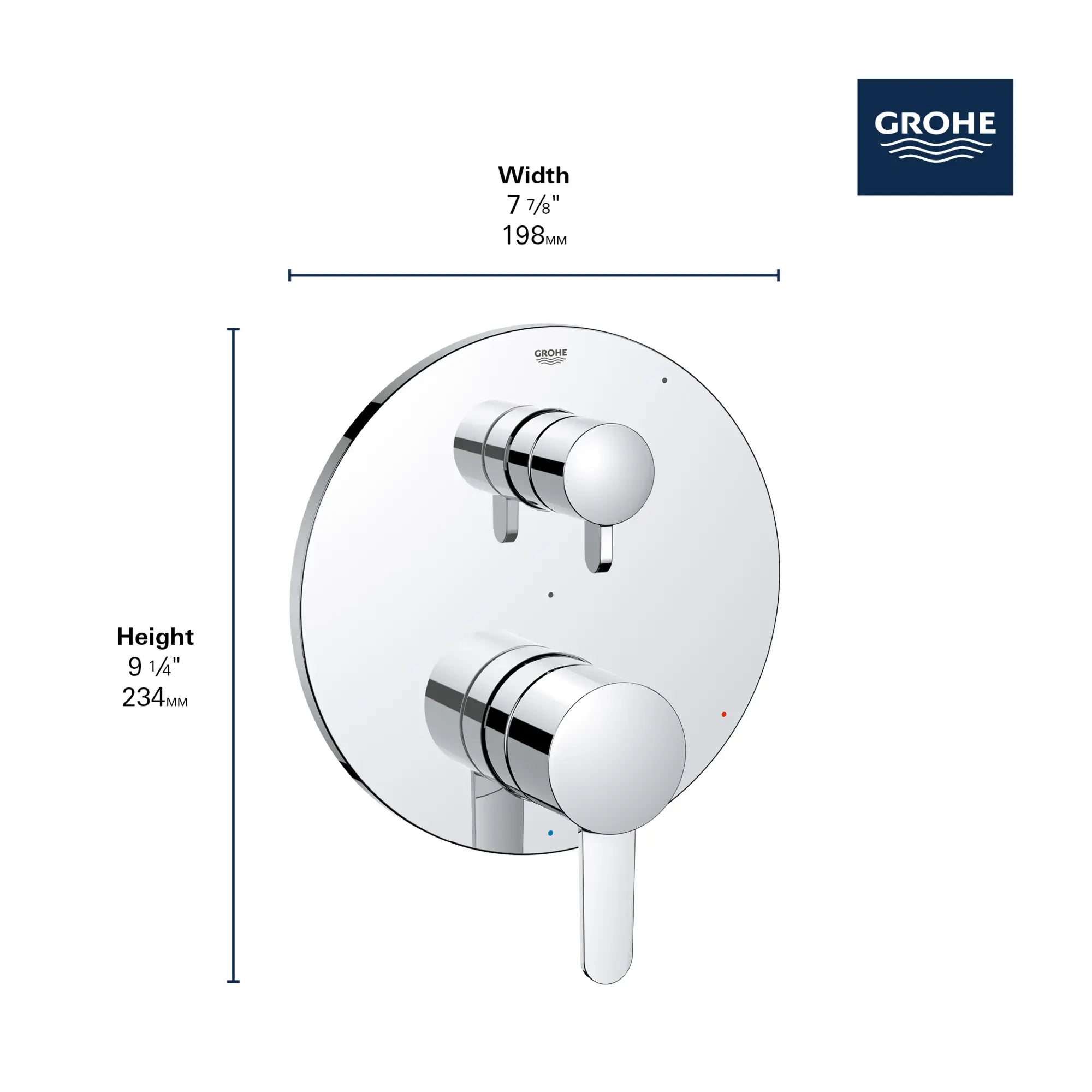 COSMOPOLITAN PRESSURE BALANCE VALVE TRIM WITH 2-WAY DIVERTER WITH CARTRIDGE // GROHE STARLIGHT CHROME // 163741_GROHE_GrohSafe_3.0_2WayTrim_Valve_Cosmo_29434000_Info_3_0_CDNwebp.webp