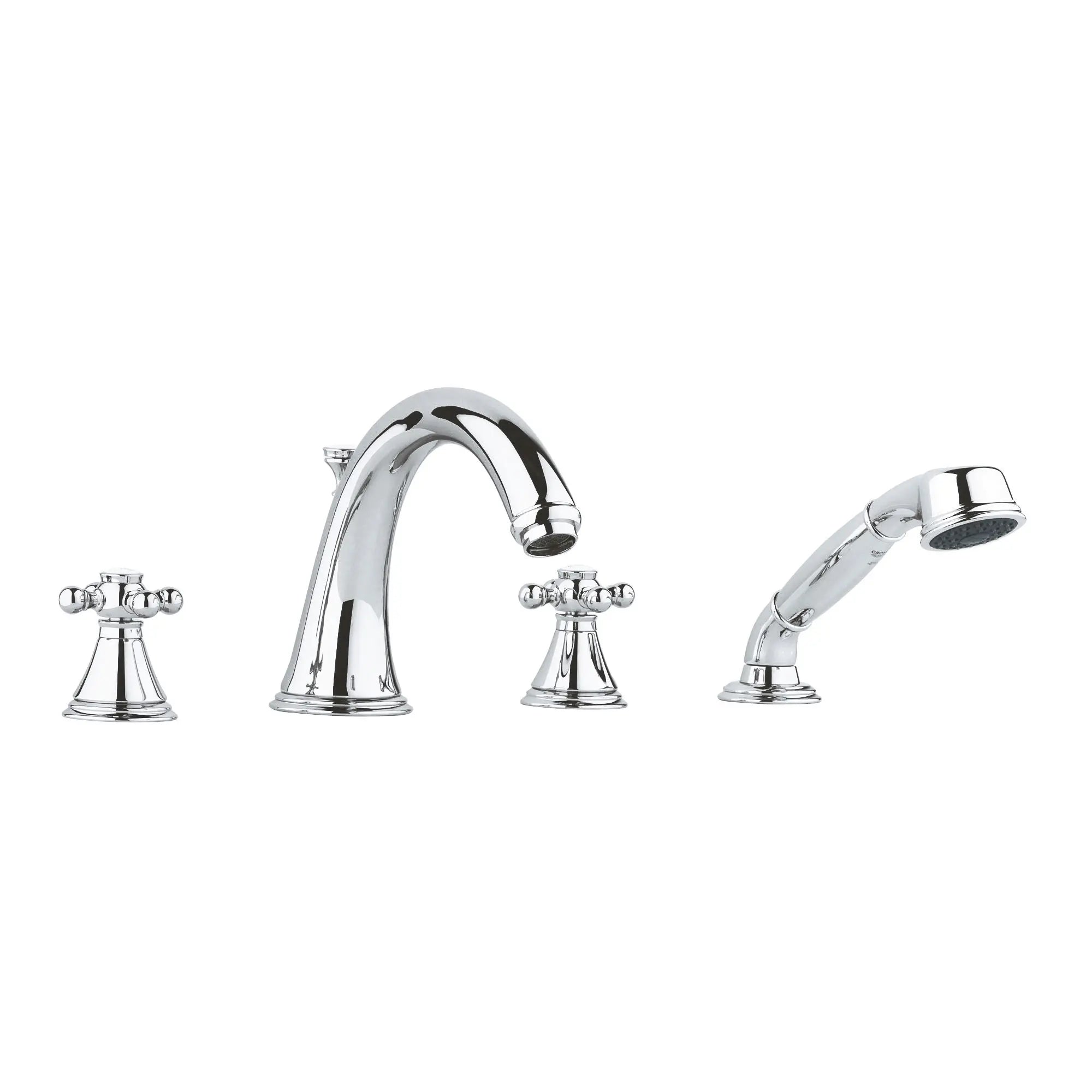 4-Hole 2-Handle Deck Mount Roman Tub Faucet with 1.75 GPM Hand Shower // GROHE STARLIGHT CHROME // 163757_25506001-Geneva-2HDL-BATH-4-H-US-Starlight-Chrome-Silo-1_0_CDNwebp.webp