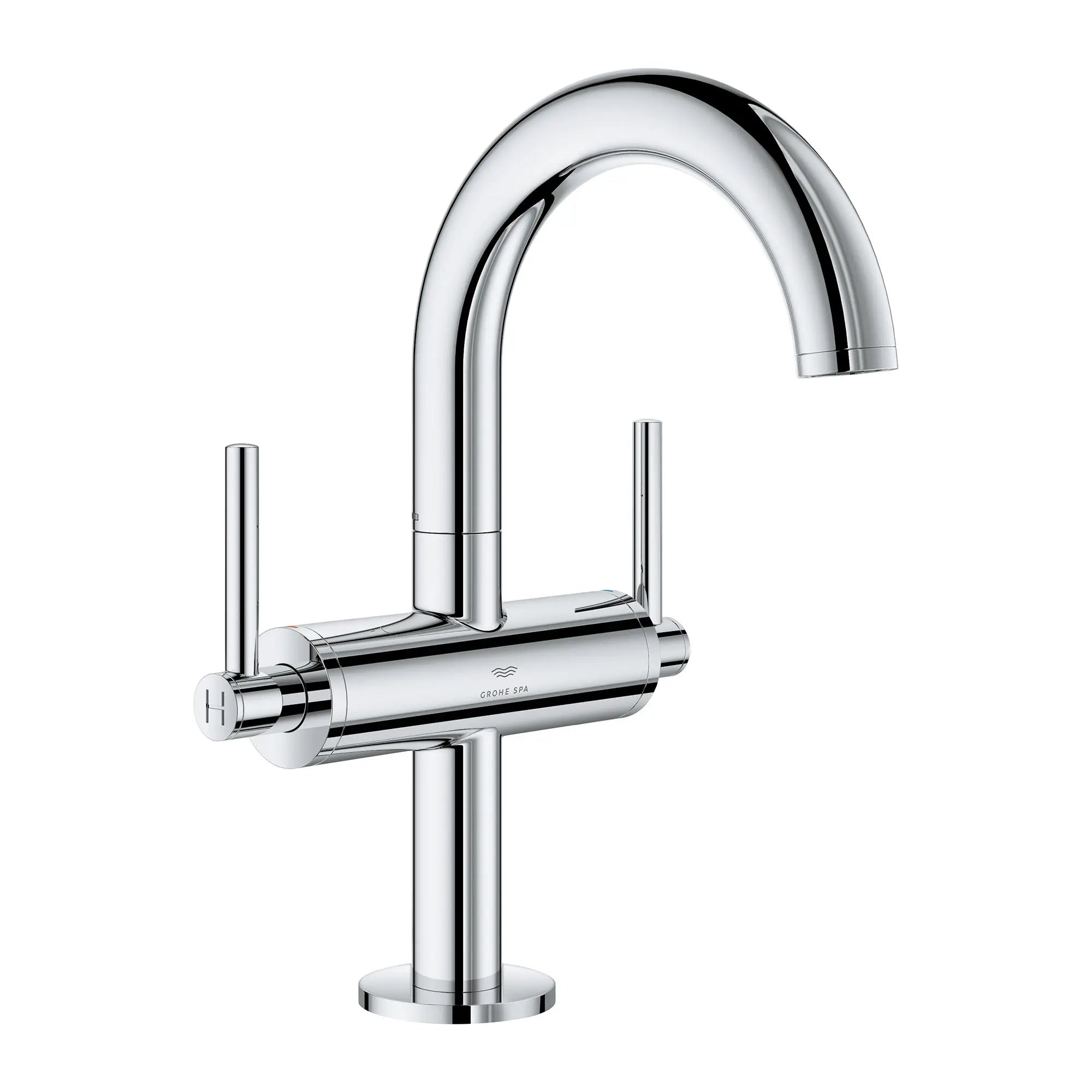 Atrio Single Hole Two-Handle M-Size Bathroom Faucet without Handles, 1.2 GPM (4.5 L/min) // GROHE STARLIGHT CHROME // 163784_Atrio_SiloRight_21148000_002_Feb2023_0_CDNwebp.webp