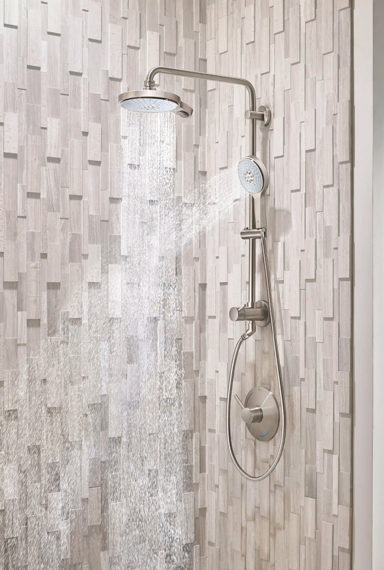 25" Shower System // BRUSHED NICKEL INFINITYFINISH // 163842_Grohe_Retro_Fit_26487EN0_27765ENO_27664ENO_ShowerVigBothOn_1__0_CDNwebp.webp