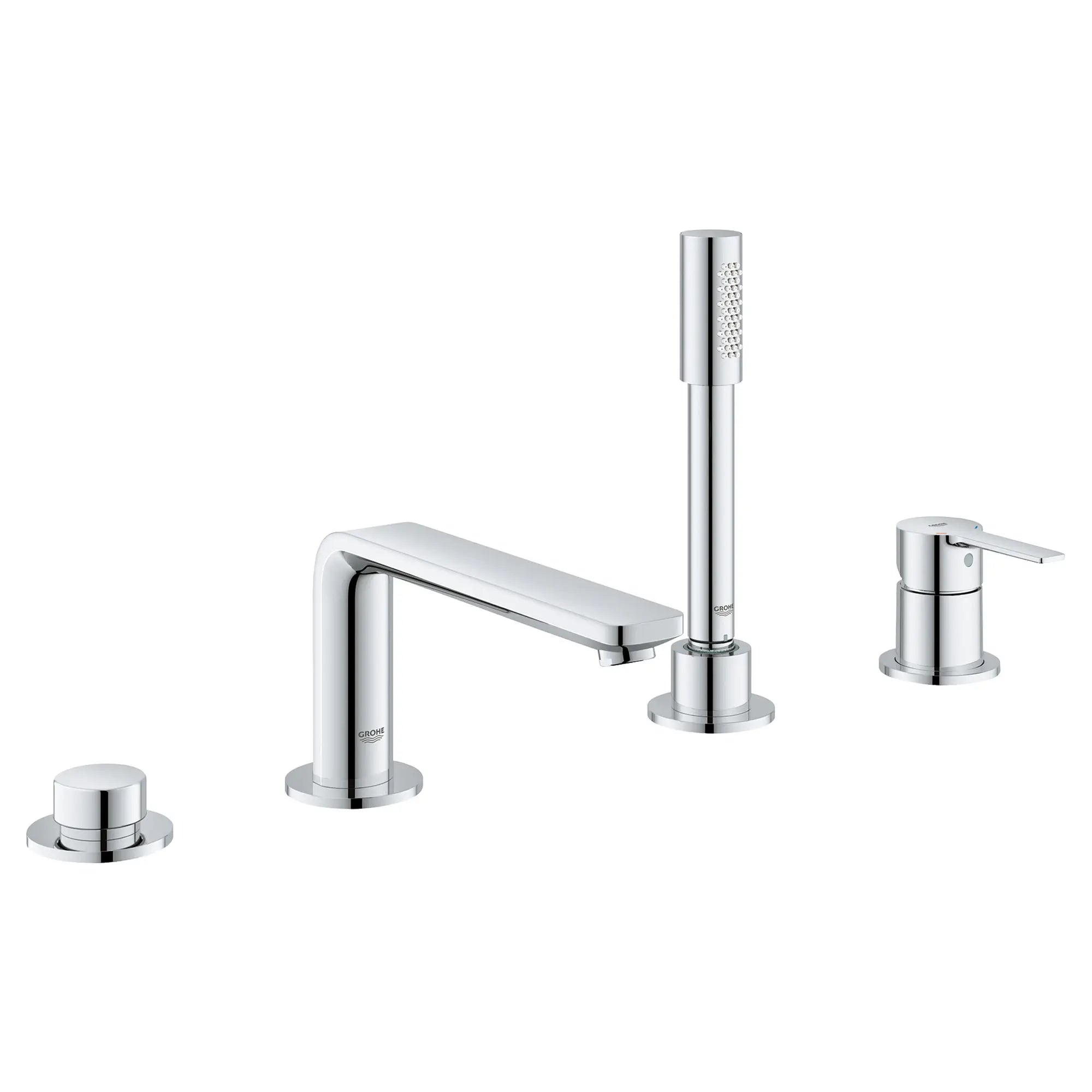 4-Hole Single-Handle Deck Mount Roman Tub Faucet with 1.75 GPM (6.6 L/min) Hand Shower // GROHE STARLIGHT CHROME // 163860_19577001_0_CDNwebp.webp