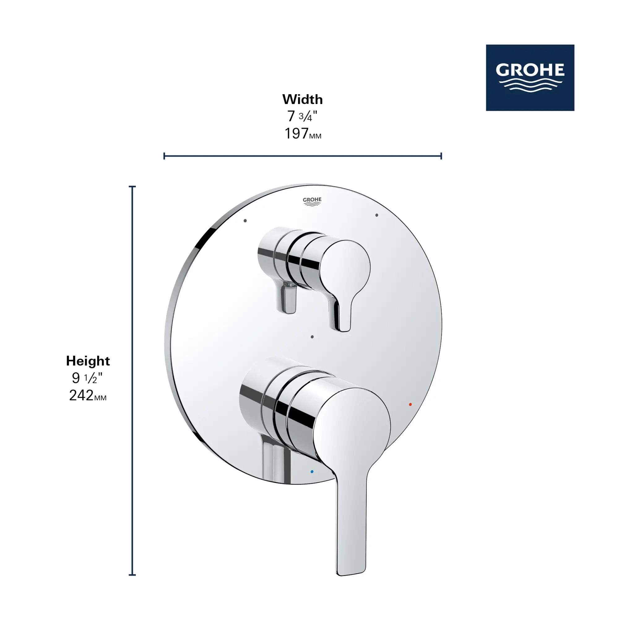 LINEARE PRESSURE BALANCE VALVE TRIM WITH 3-WAY DIVERTER WITH CARTRIDGE // GROHE STARLIGHT CHROME // 163879_GROHE_GrohSafe_3.0_3WayTrim_Valve_Lineare_29424000_Info_3_0_CDNwebp.webp