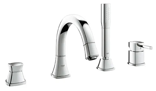 4-Hole Single-Handle Deck Mount Roman Tub Faucet with 2.0 GPM Hand Shower // GROHE STARLIGHT CHROME // 163894_19936000_0_CDNwebp.webp