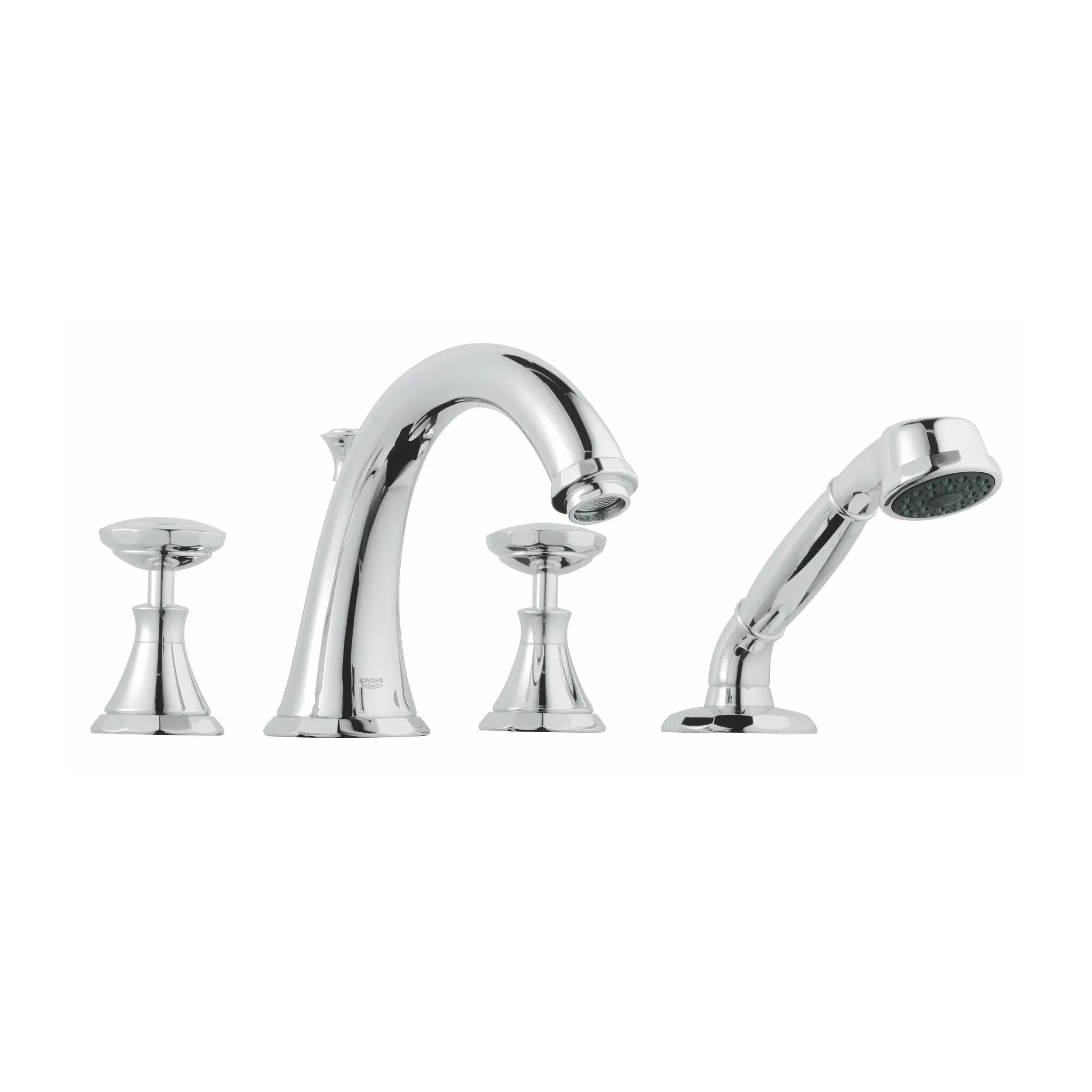 4-Hole 2-Handle Deck Mount Roman Tub Faucet with 2.5 GPM Hand Shower // GROHE STARLIGHT CHROME // 163902_25073000-Kensington-Roman-Tub-Filler-With-Personal-Hand-Shower-Starlight-Chrome-Silo-1_0_CDNwebp.webp