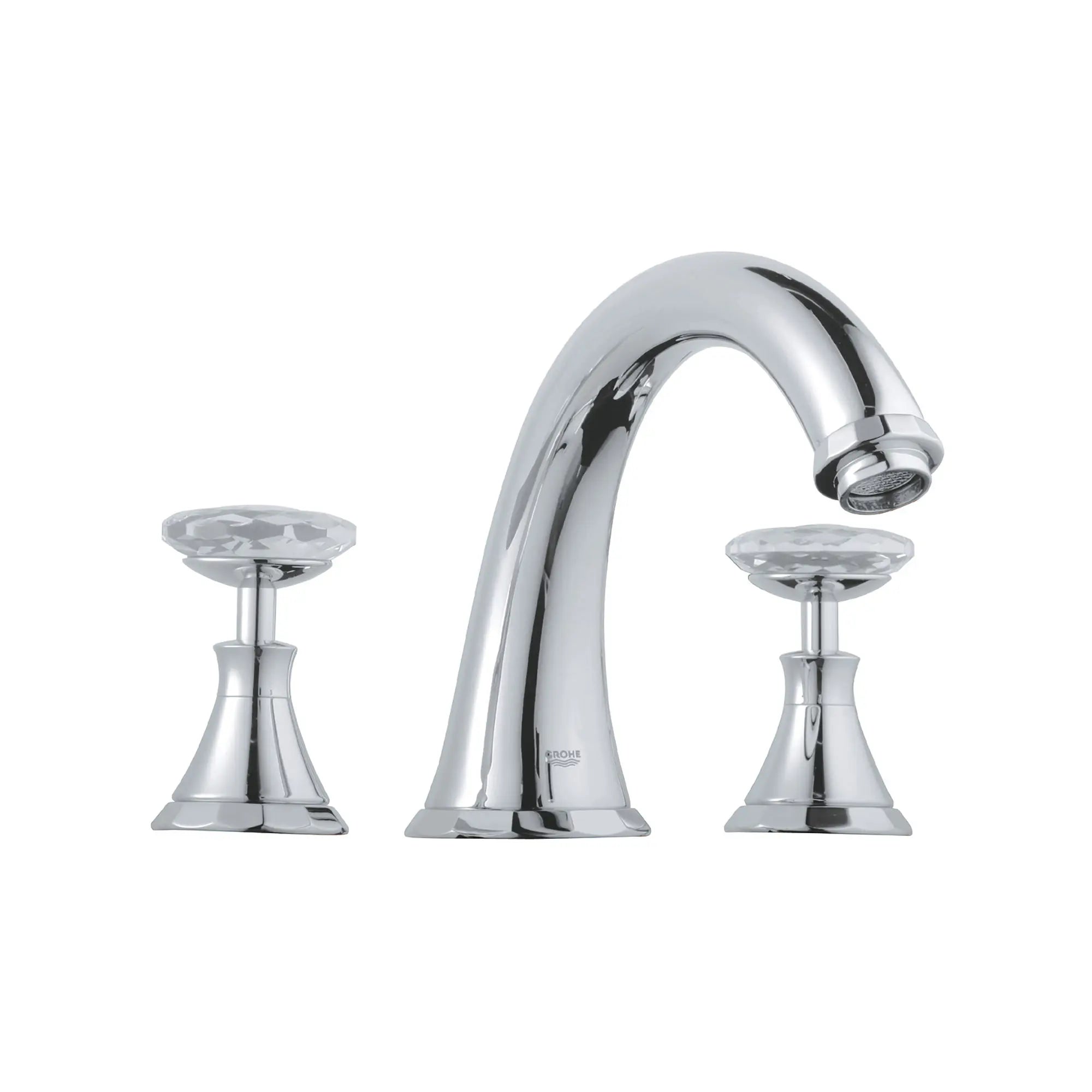 3-Hole 2-Handle Deck Mount Roman Tub Faucet with Hand Shower // GROHE STARLIGHT CHROME // 164137_25074000-Kensington-Three-Hole-Roman-Tub-Filler-in-Starlight-Chrome-Silo-1_0_CDNwebp.webp