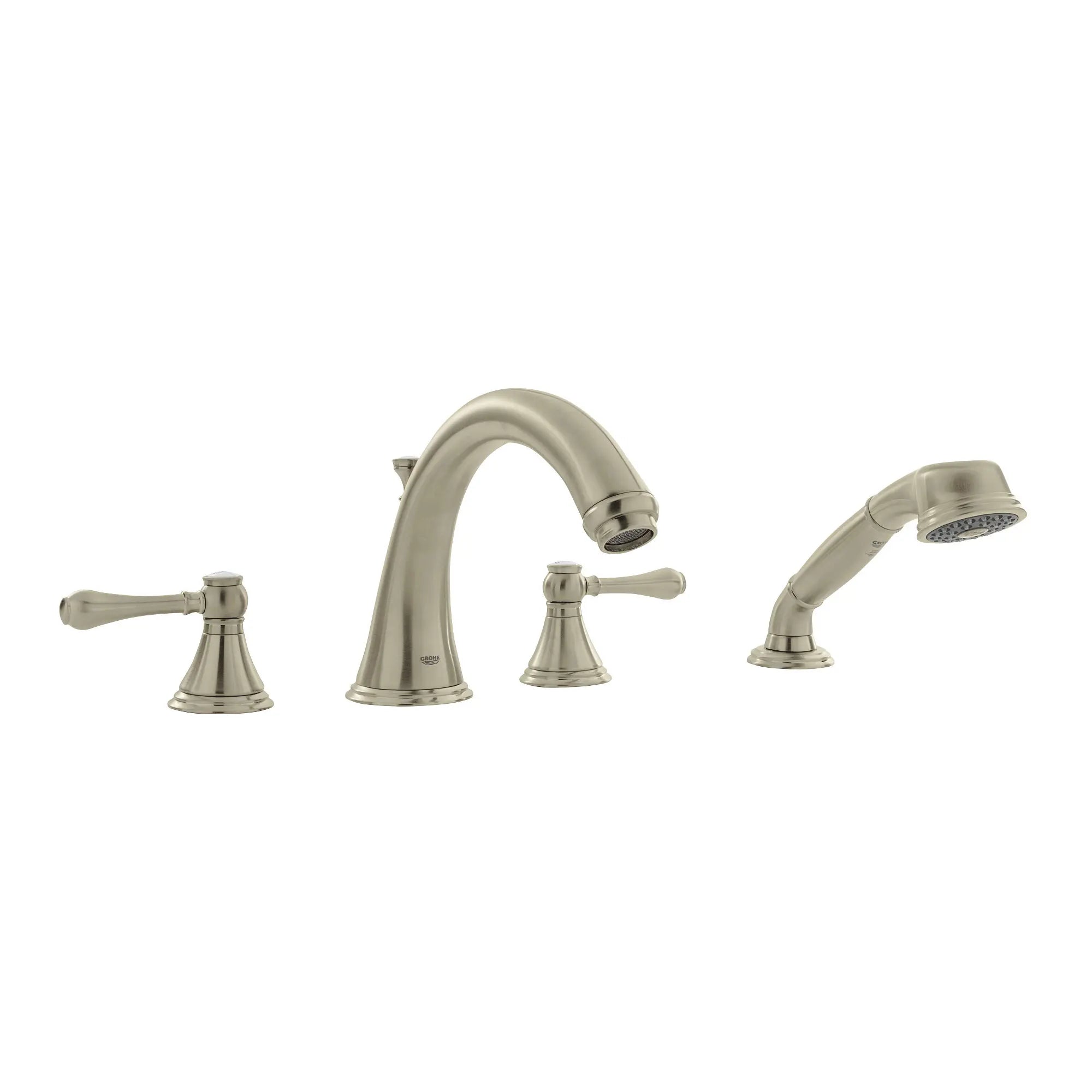 4-Hole 2-Handle Deck Mount Roman Tub Faucet with 1.75 GPM Hand Shower // BRUSHED NICKEL INFINITYFINISH // 164250_25506EN1-Geneva-2HDL-BATH-4-H-US-Brushed-Nickel-Silo-2_0_CDNwebp.webp