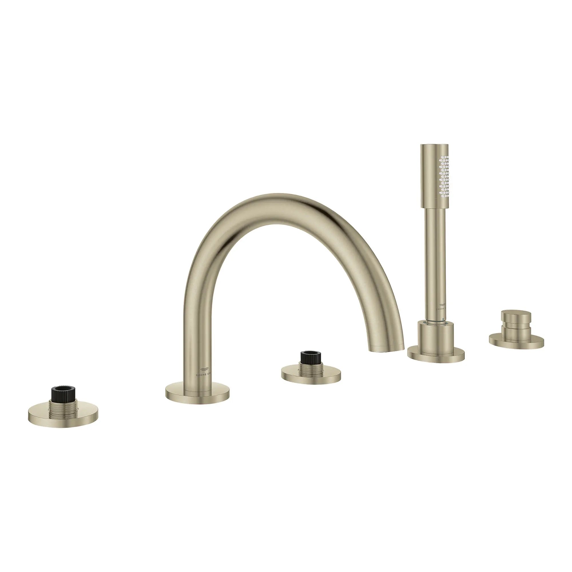 Atrio 5-Hole 2-Handle Deck Mount Roman Tub Faucet without Handles with 1.75 GPM Hand Shower // BRUSHED NICKEL INFINITYFINISH // 164426_Atrio_SiloRight_25274EN0_003_Feb2023_0_CDNwebp.webp